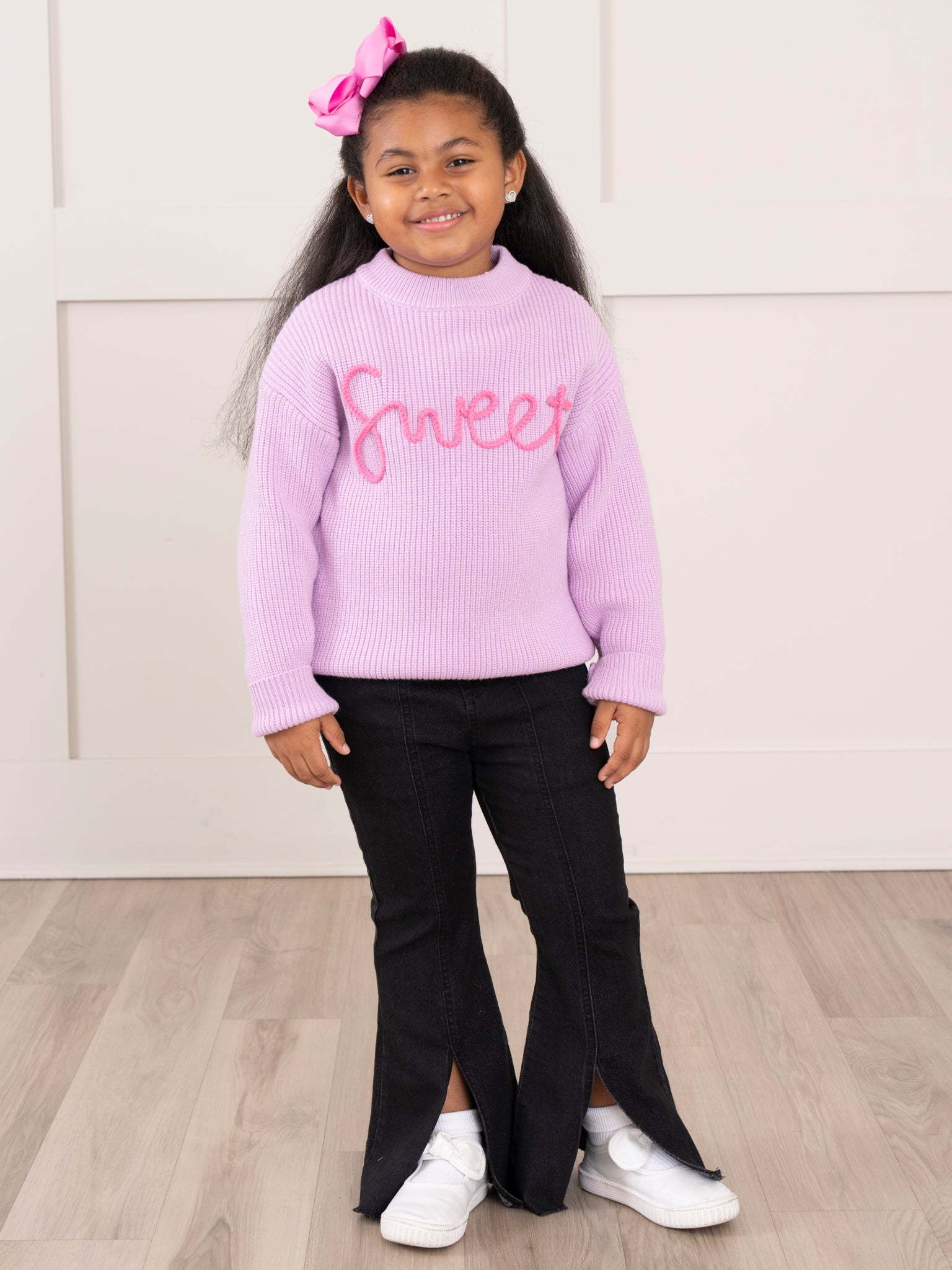 Lavender Embroidered "Sweet" Sweater - Marie Nicole Clothing