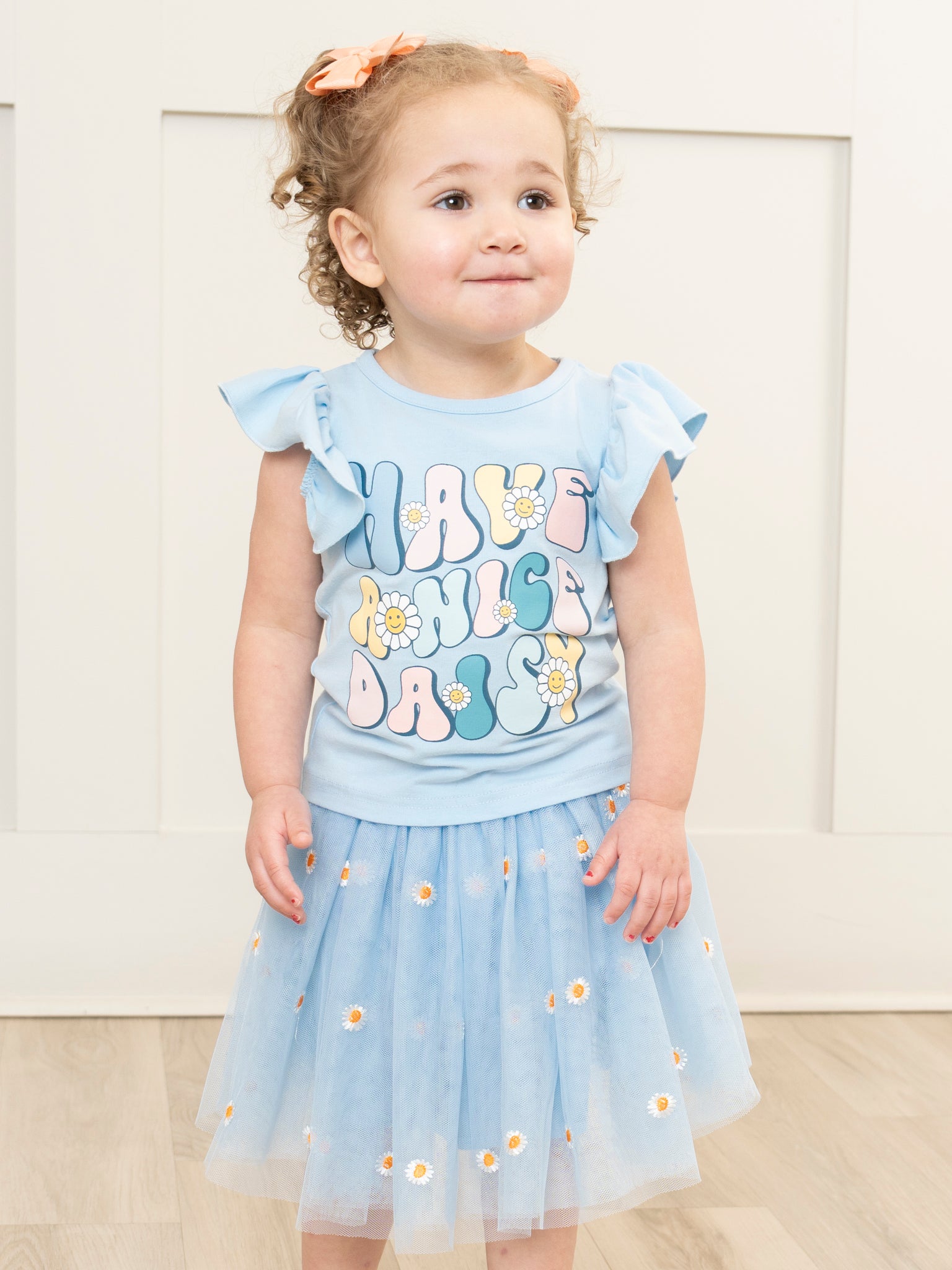 Light Blue Nice Daisy Outfit w/ Tulle Skirt - Marie Nicole Clothing