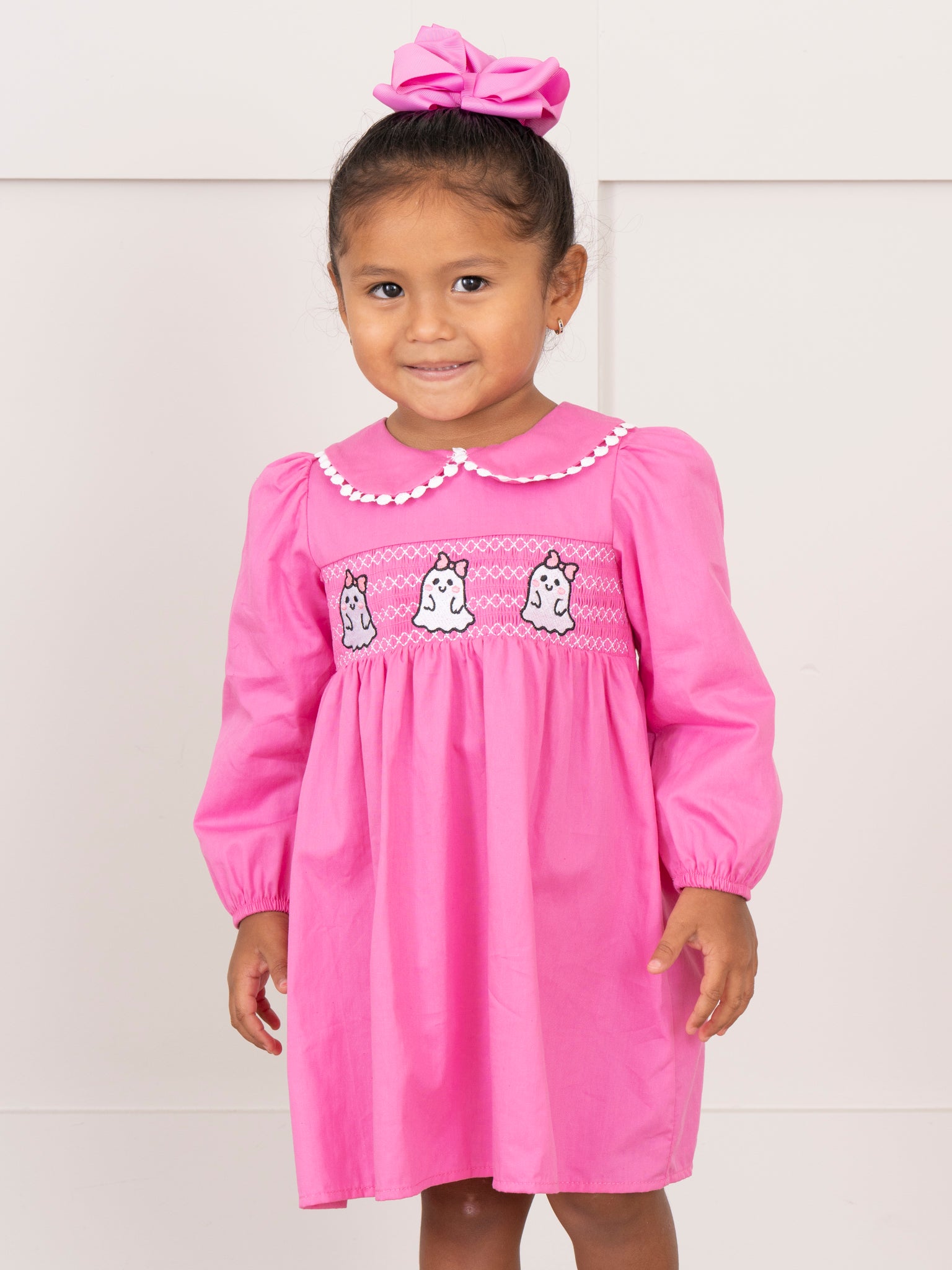 Pink Smocked Ghosts Ruffle Dress - Marie Nicole Clothing