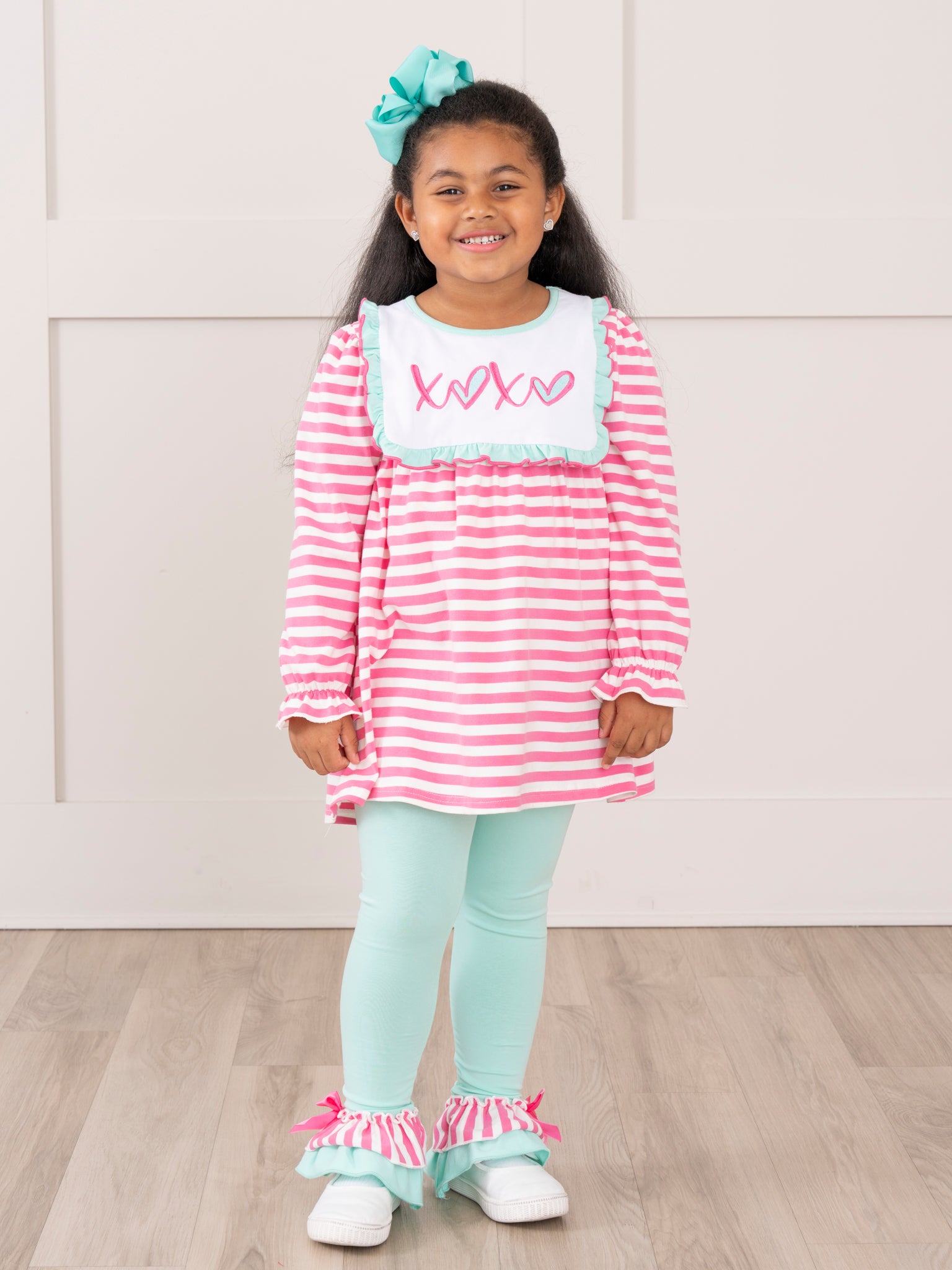 Pink & Teal XOXO Ruffle Outfit - Marie Nicole Clothing