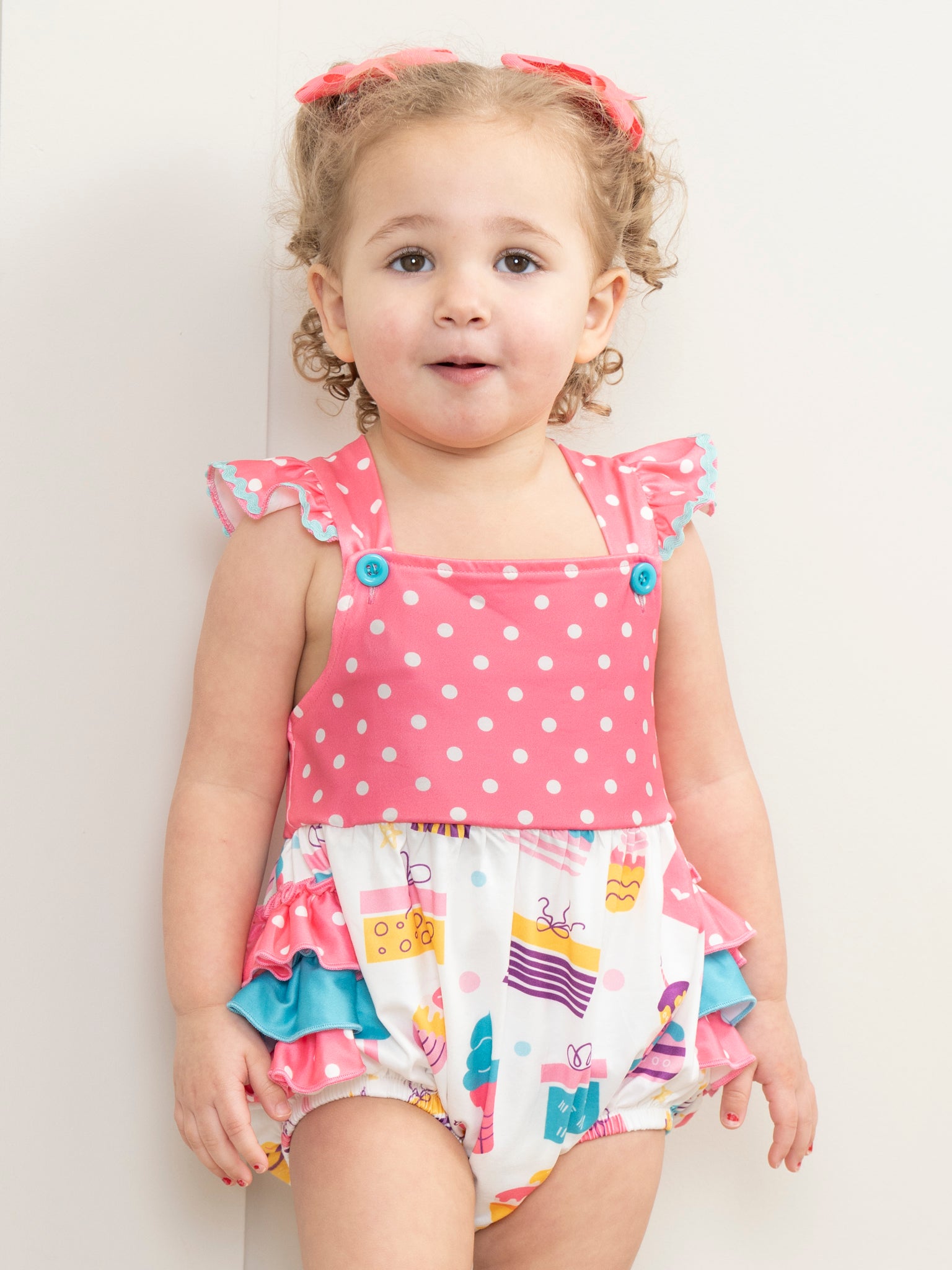 Pink Party Treats Ruffle Bubble Romper - Marie Nicole Clothing