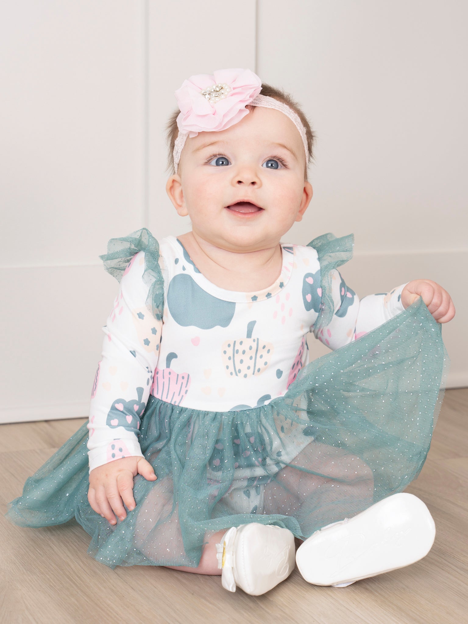 Deep Teal Doodle Pumpkins Tulle Bubble Romper - Marie Nicole Clothing