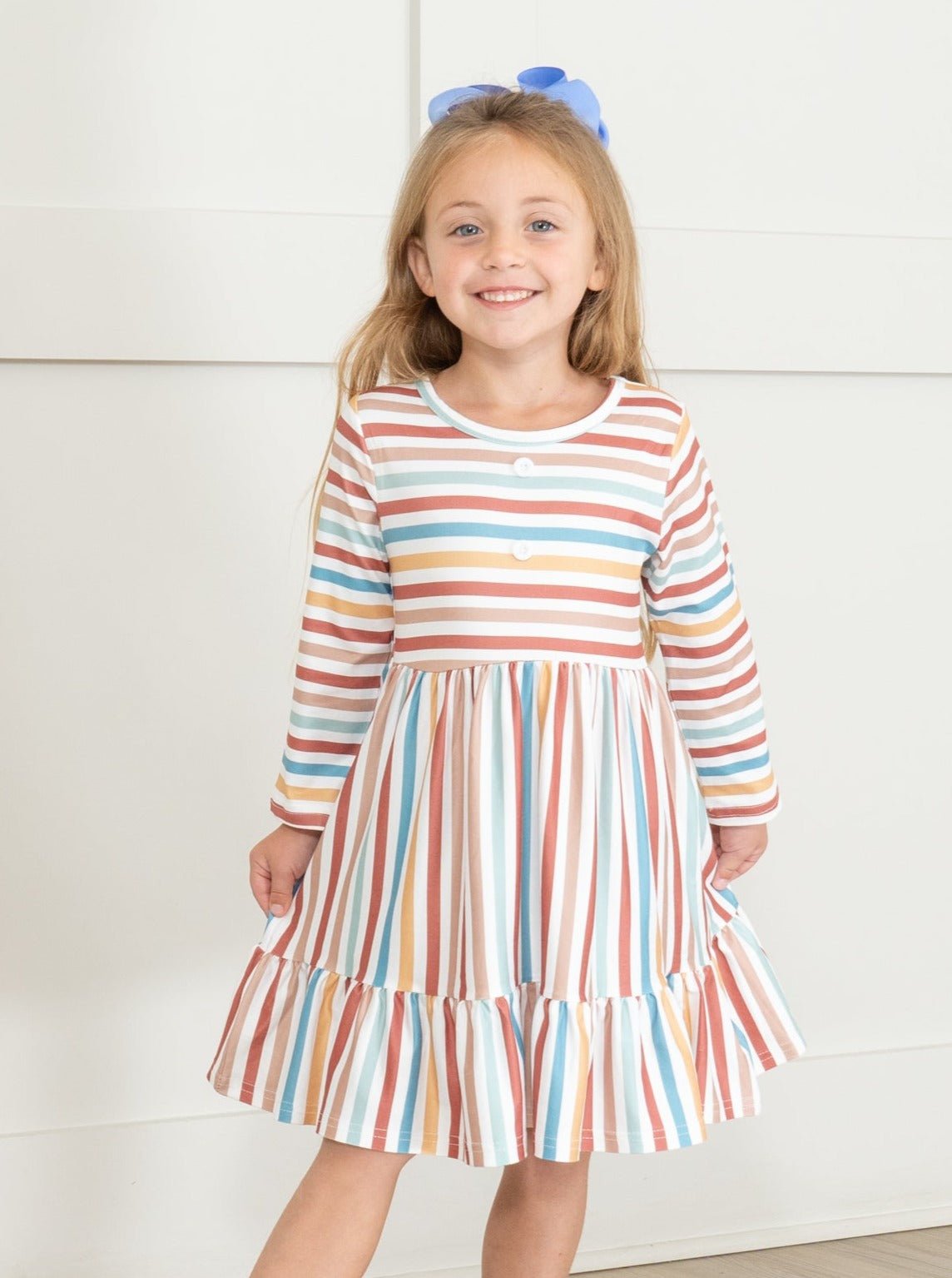Mom & Me Autumn Stripe Tiered Ruffle Dress - Marie Nicole Clothing