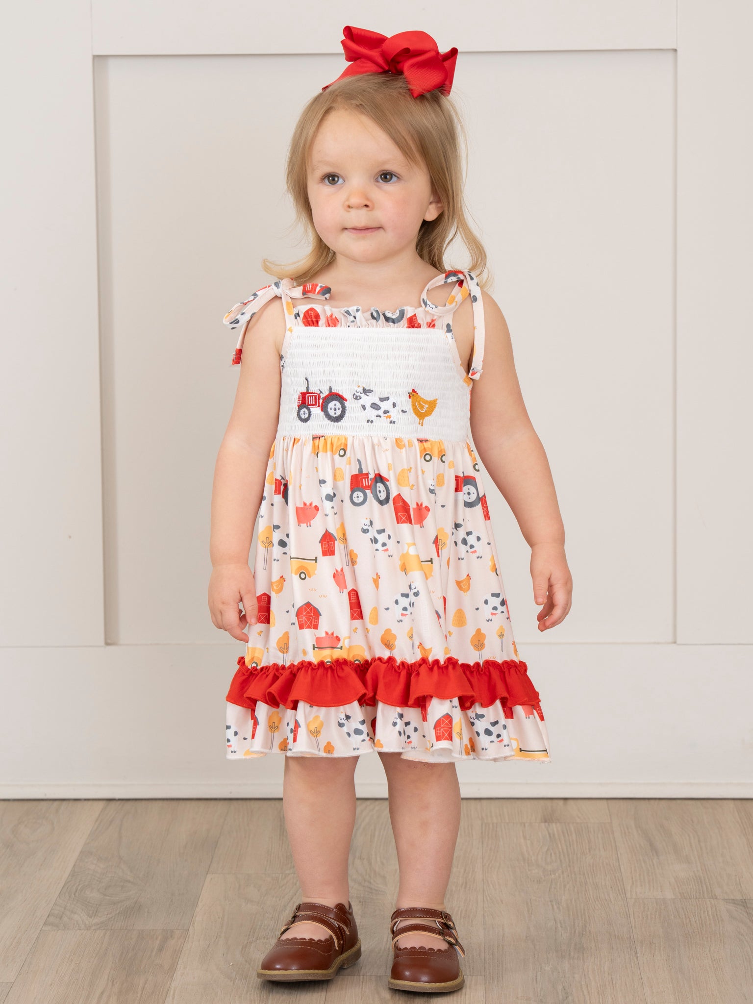 Farm Friends Smocked Ruffle Dress - Marie Nicole Clothing