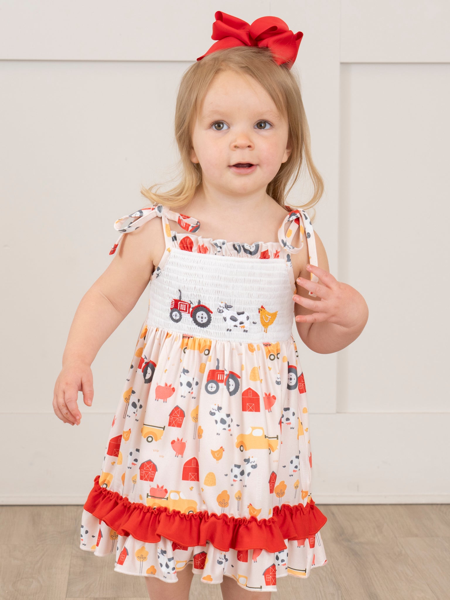 Farm Friends Smocked Ruffle Dress - Marie Nicole Clothing
