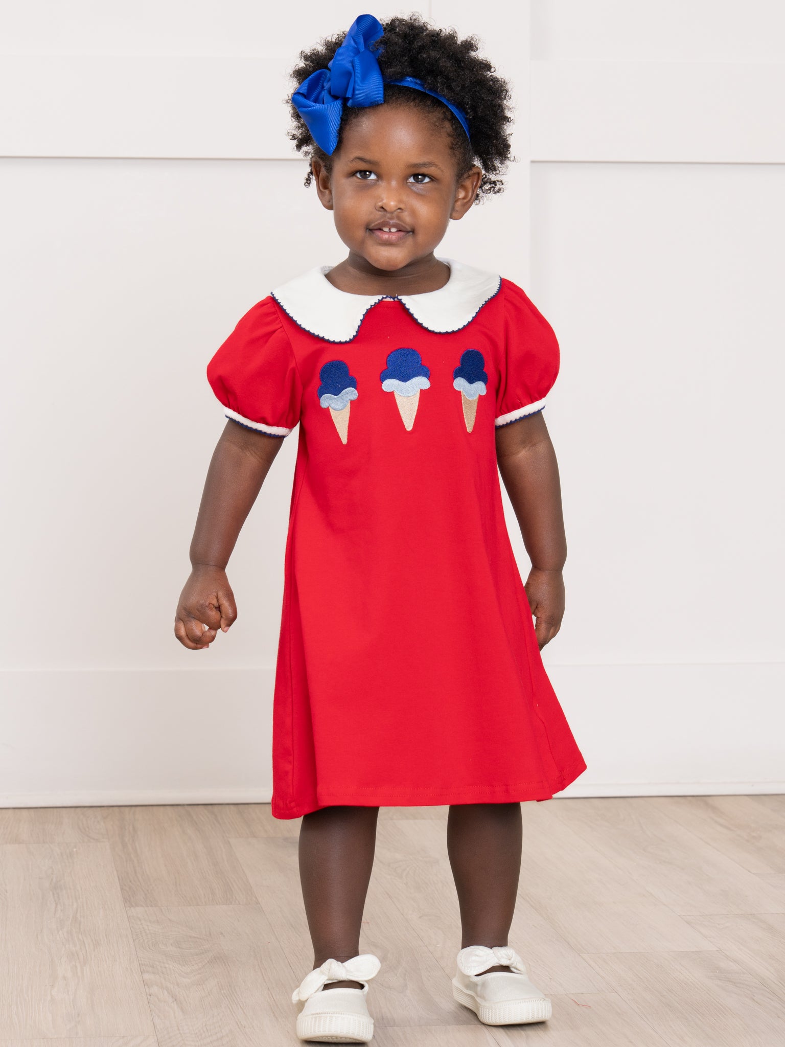 Ice Cream & Independence Embroidered Ruffle Dress - Marie Nicole Clothing