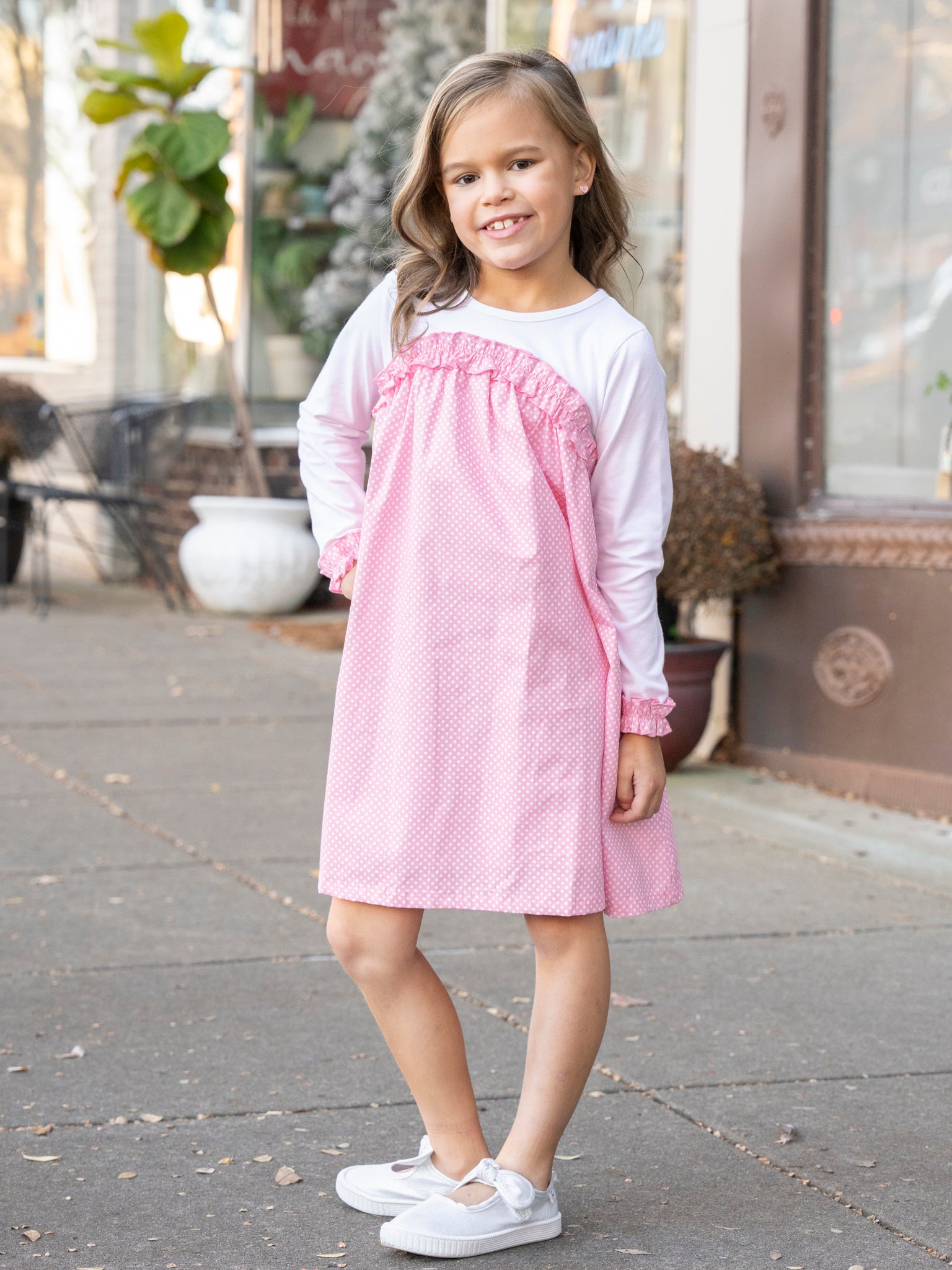 Pink & White Polka Dot Bow Back Dress - Marie Nicole Clothing