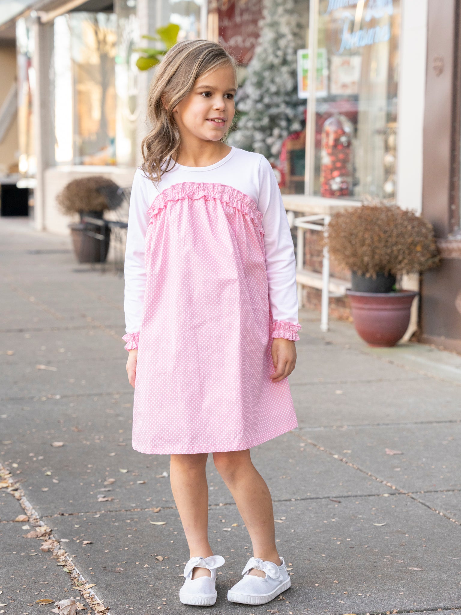 Pink & White Polka Dot Bow Back Dress - Marie Nicole Clothing