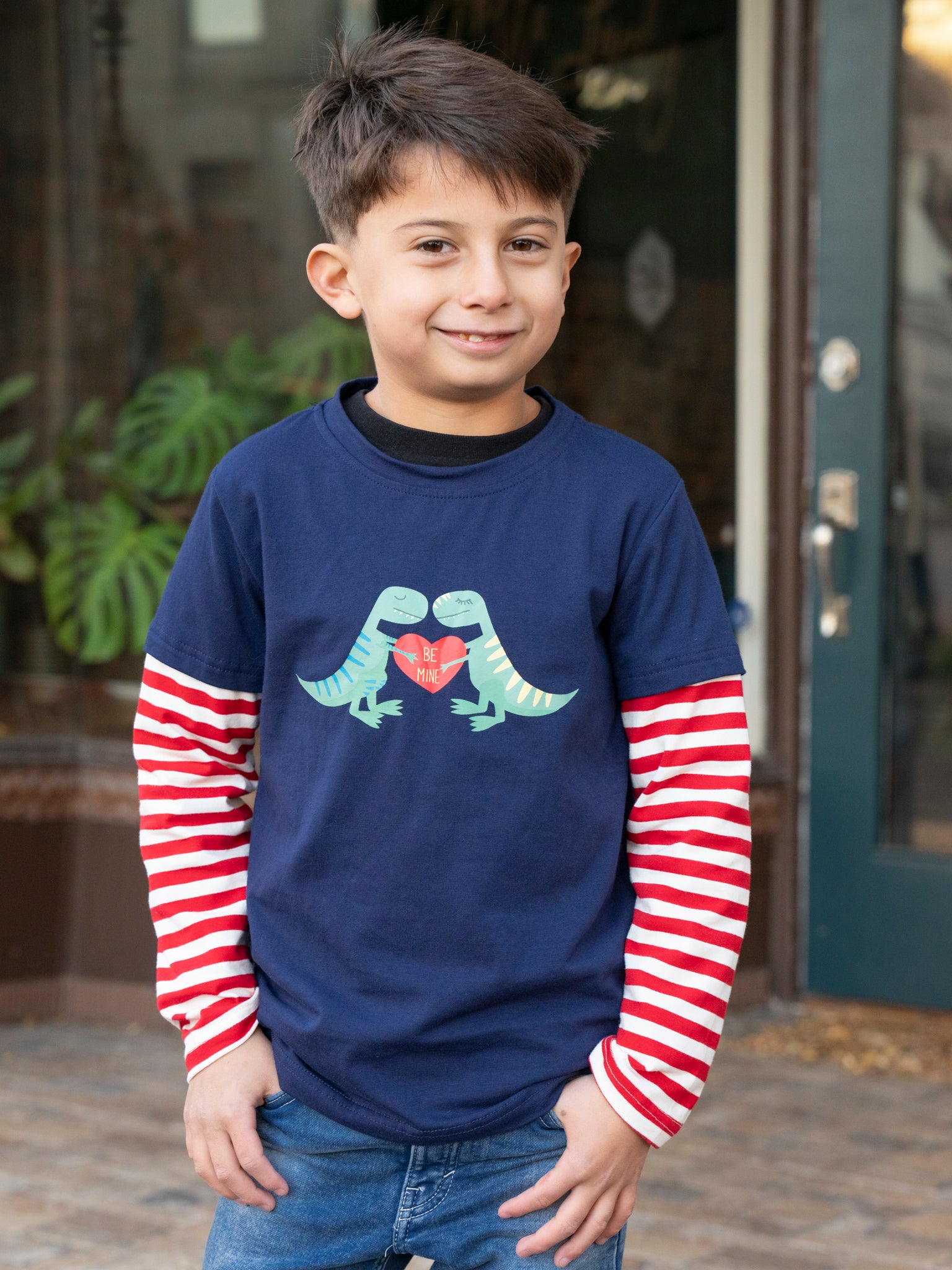 Navy Dinosaur Hearts Shirt - Marie Nicole Clothing