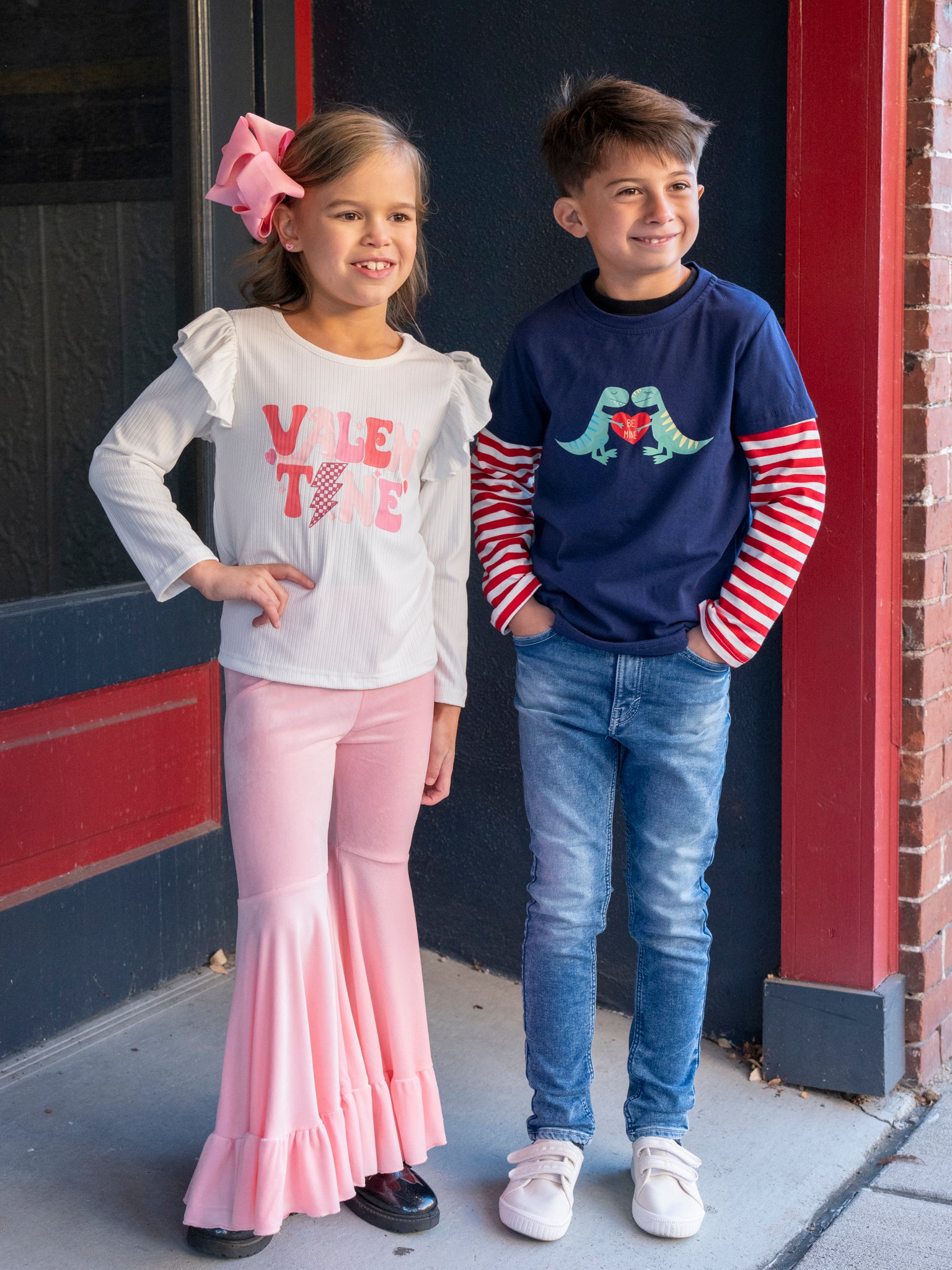 Pink Velvet Valentine Lightning Bell Bottom Outfit - Marie Nicole Clothing