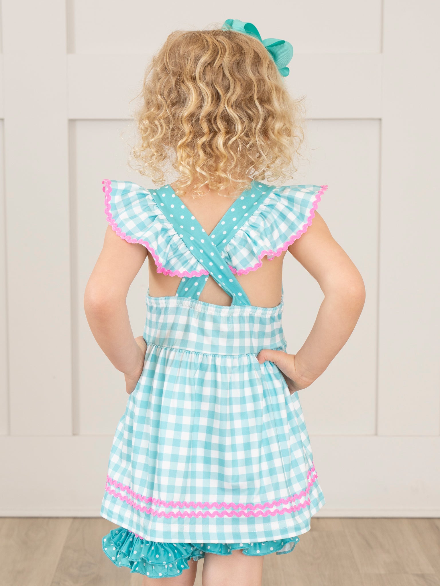 Gingham Embroidered Flamingo Party Ruffle Outfit - Marie Nicole Clothing