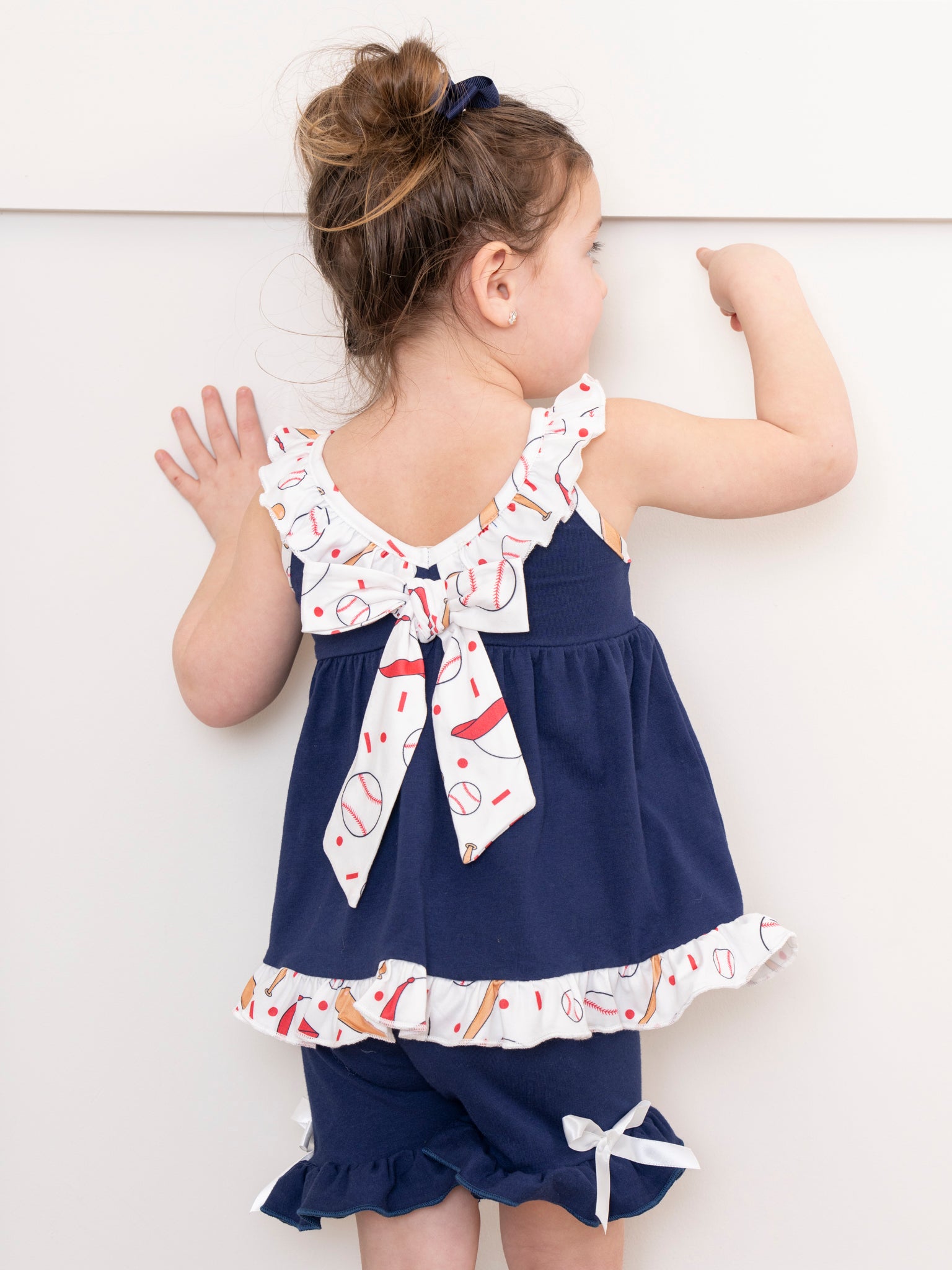 Navy & White Smocked Baseball Ruffle Outfit - Marie Nicole Clothing