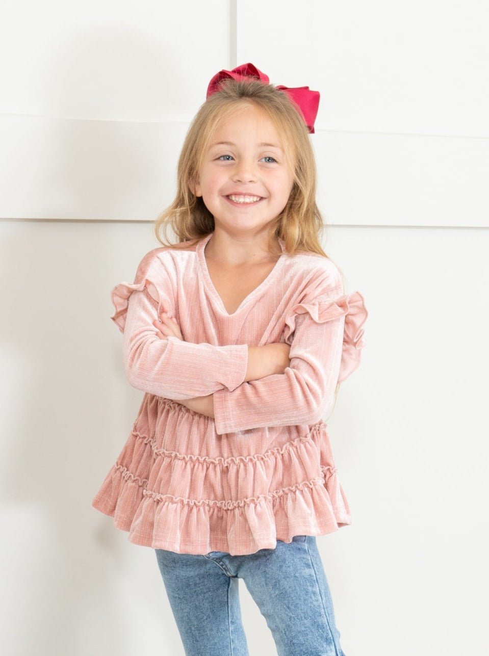 Blush Mom & Me Velvet Ruffle Shirt - Marie Nicole Clothing