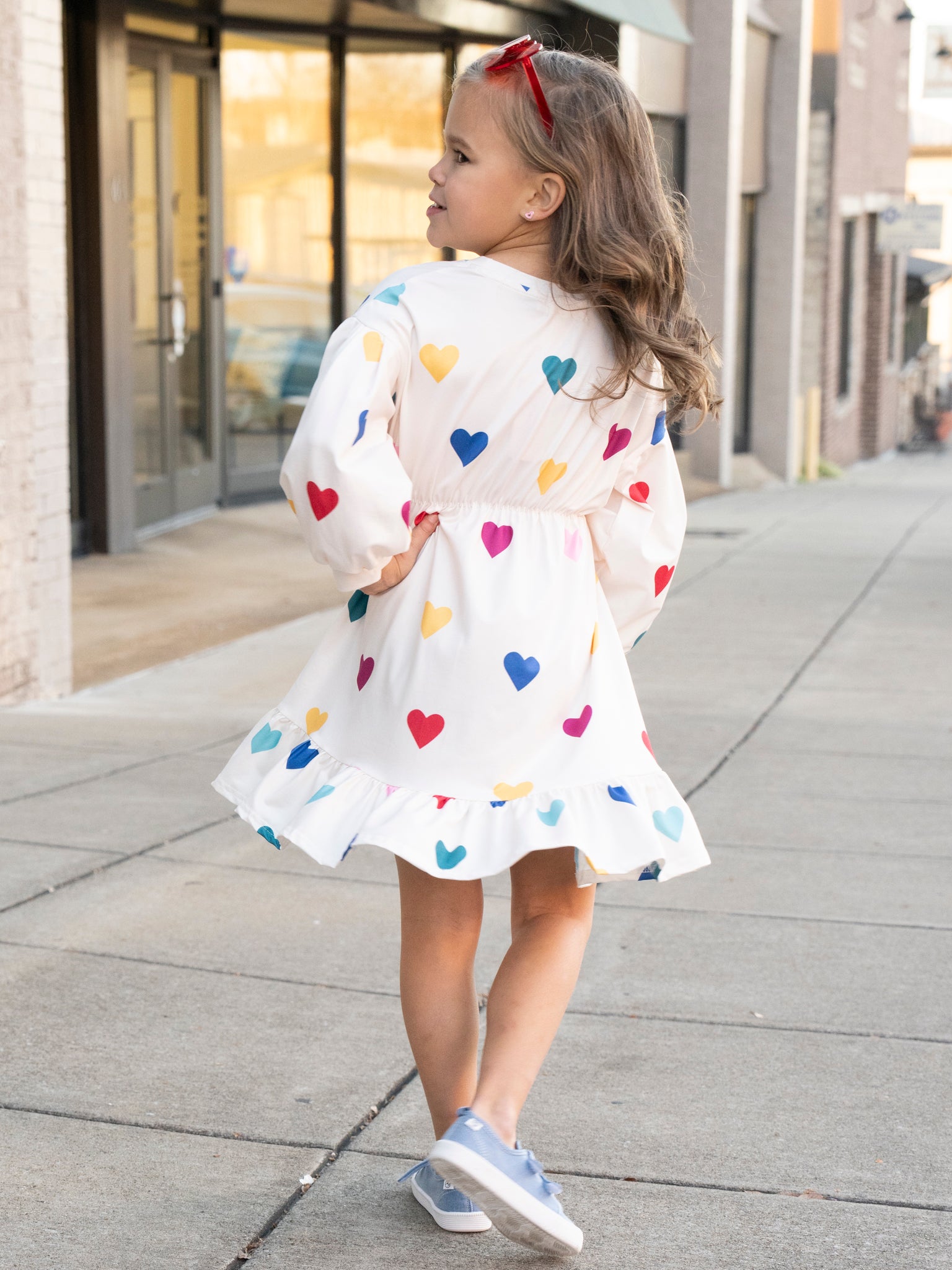 White Rainbow Hearts Ruffle Dress - Marie Nicole Clothing