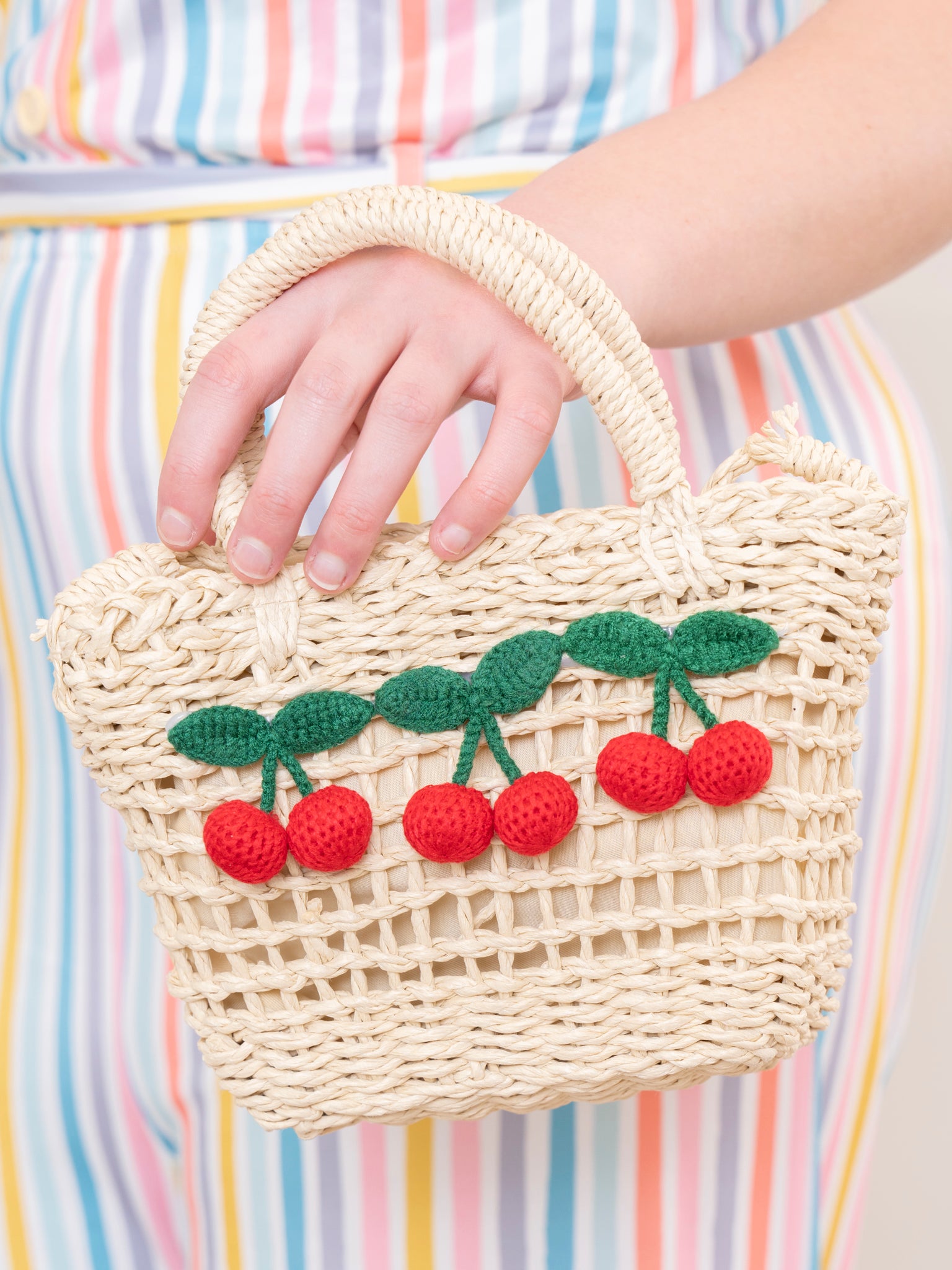 Cream Woven Cherry Purse - Marie Nicole Clothing