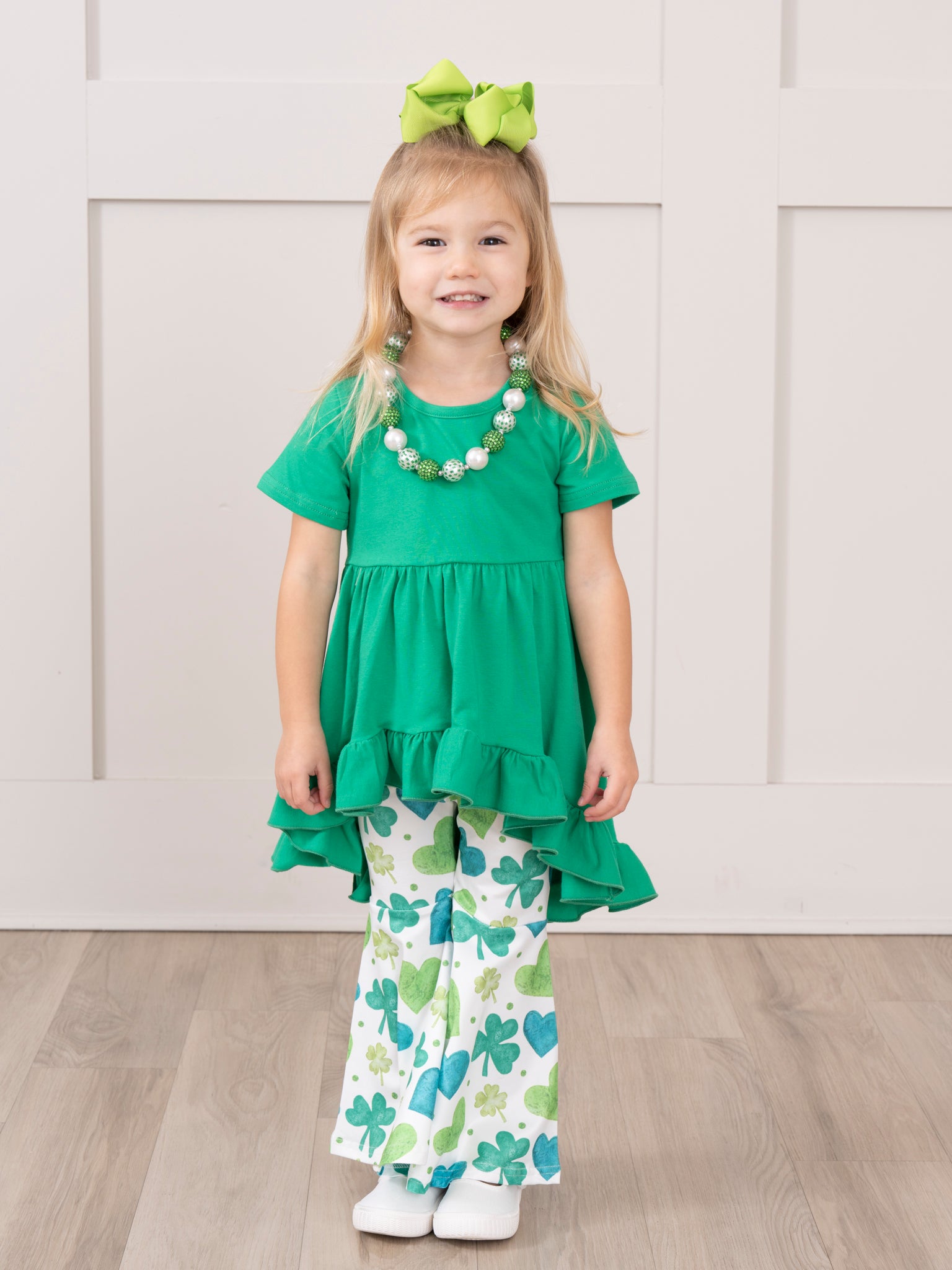 Green Hearts & Clovers Ruffle Outfit - Marie Nicole Clothing