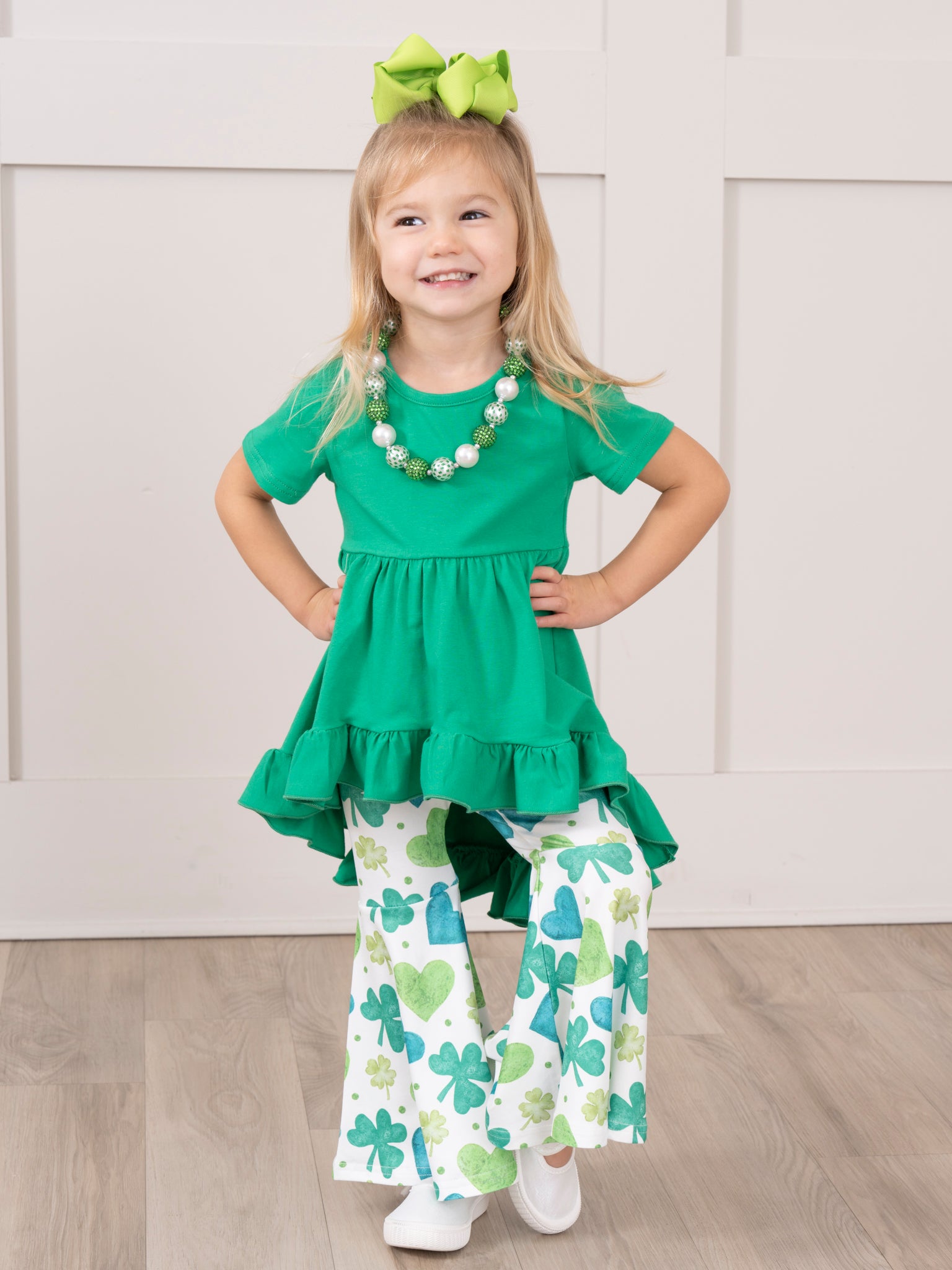Green Hearts & Clovers Ruffle Outfit - Marie Nicole Clothing