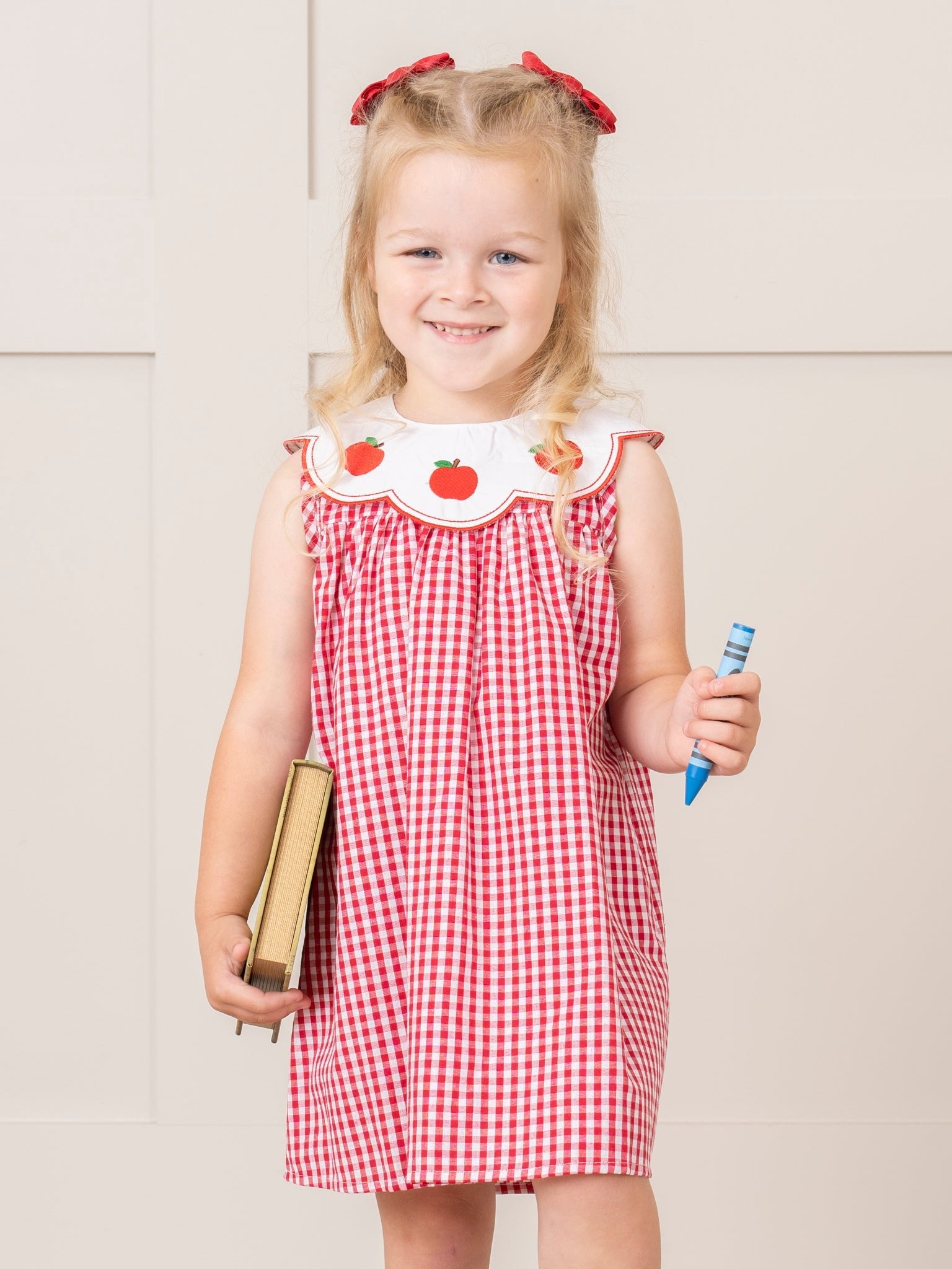 Red Gingham Apple Collar Dress - Marie Nicole Clothing
