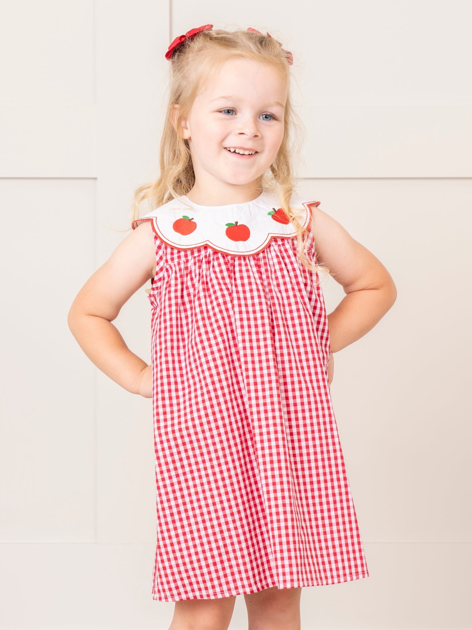 Red Gingham Apple Collar Dress - Marie Nicole Clothing