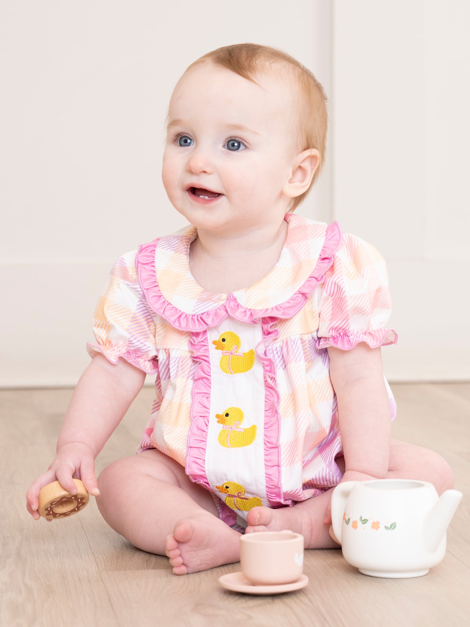 Plaid Embroidered Duckies Bloomers Outfit - Marie Nicole Clothing