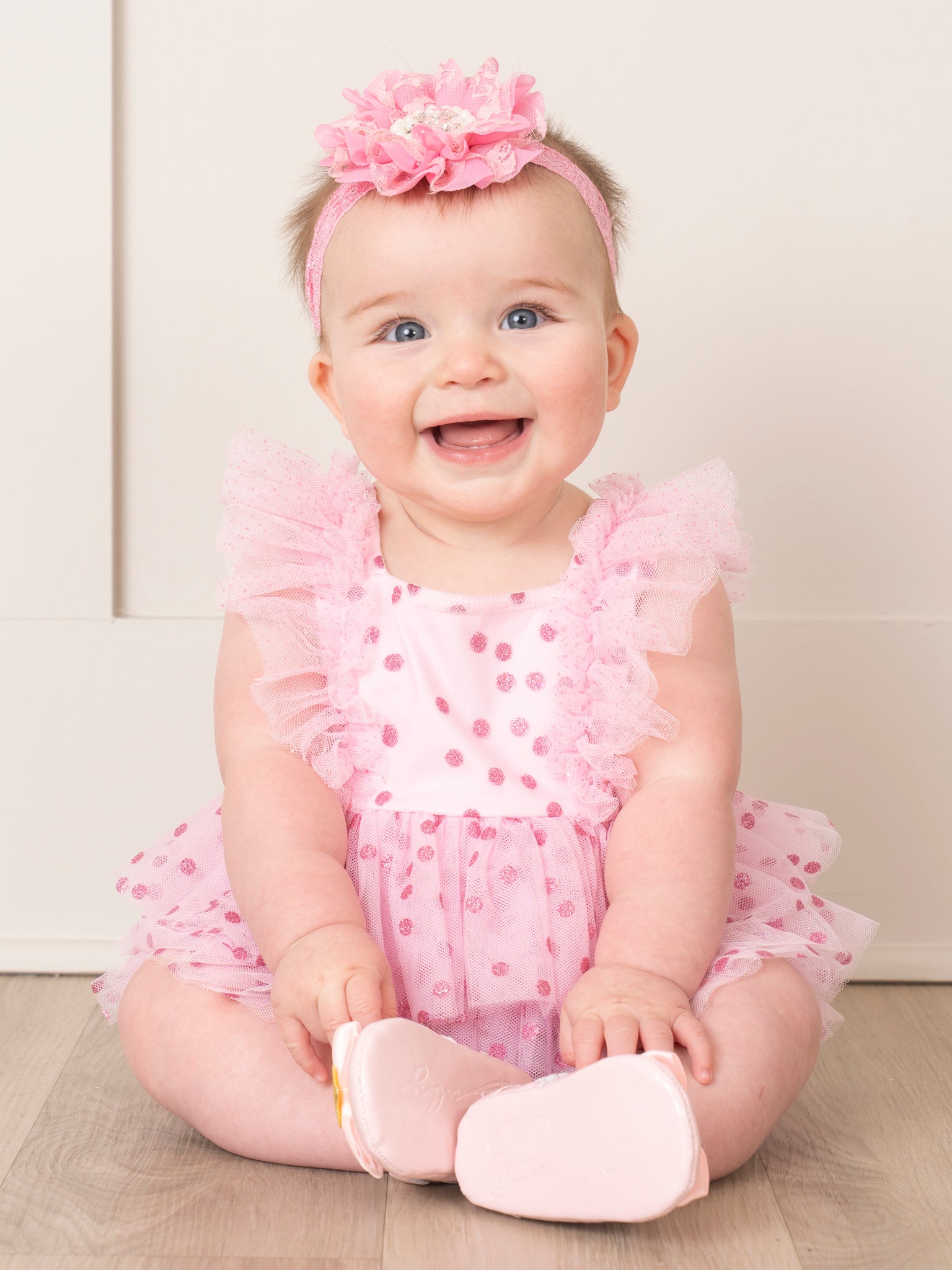 Pink Sparkle Dots Cupcake Tulle Bubble Romper - Marie Nicole Clothing