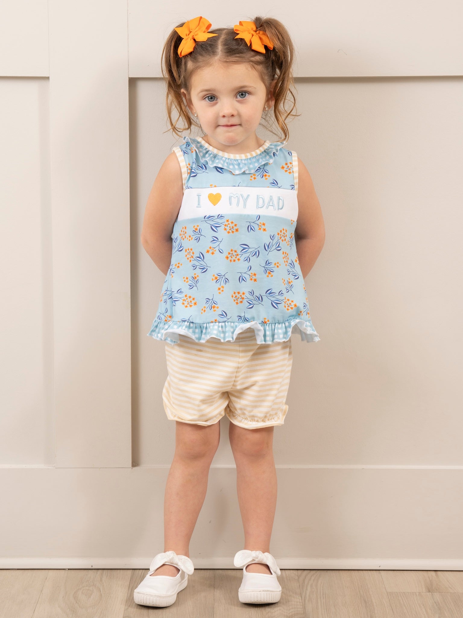 Blue Floral Dad Love Ruffle Outfit - Marie Nicole Clothing