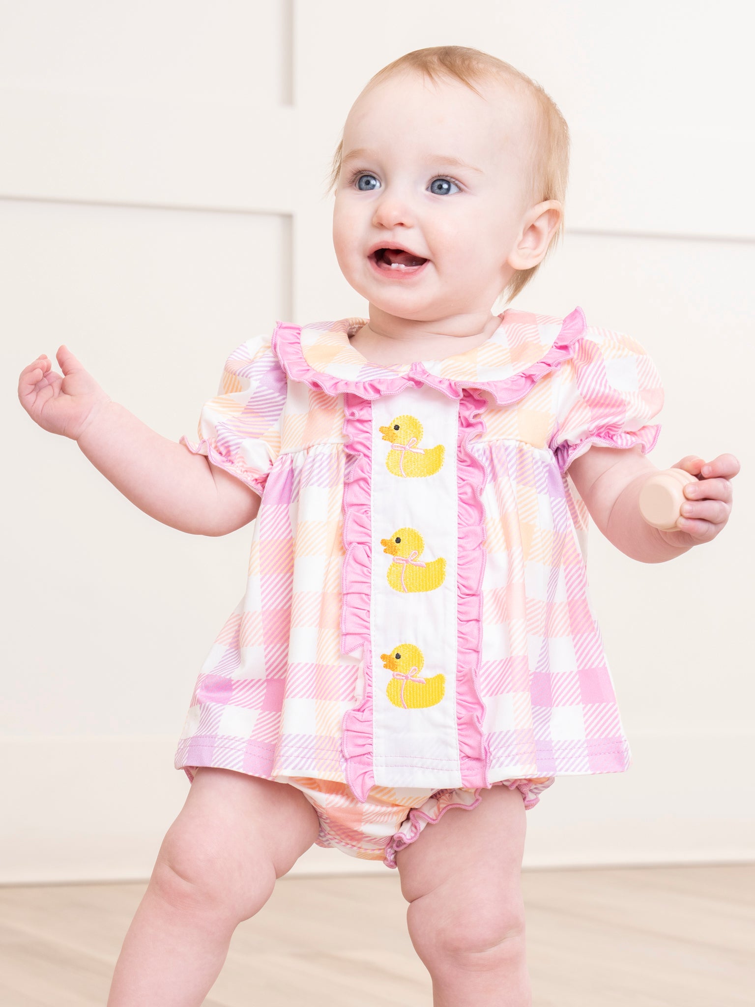 Plaid Embroidered Duckies Bloomers Outfit - Marie Nicole Clothing