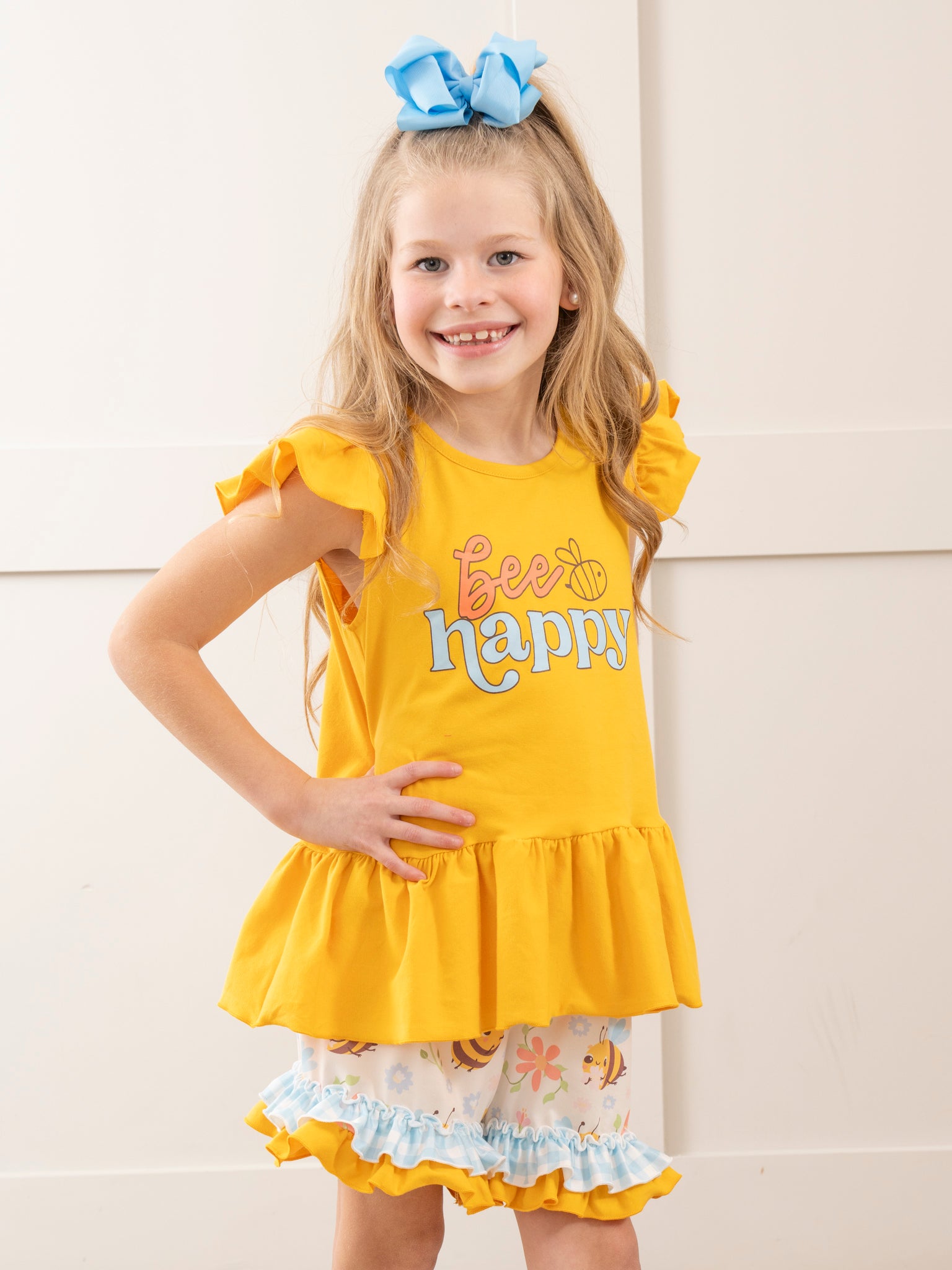 Honey Bee Gingham Ruffle Outfit - Marie Nicole Clothing