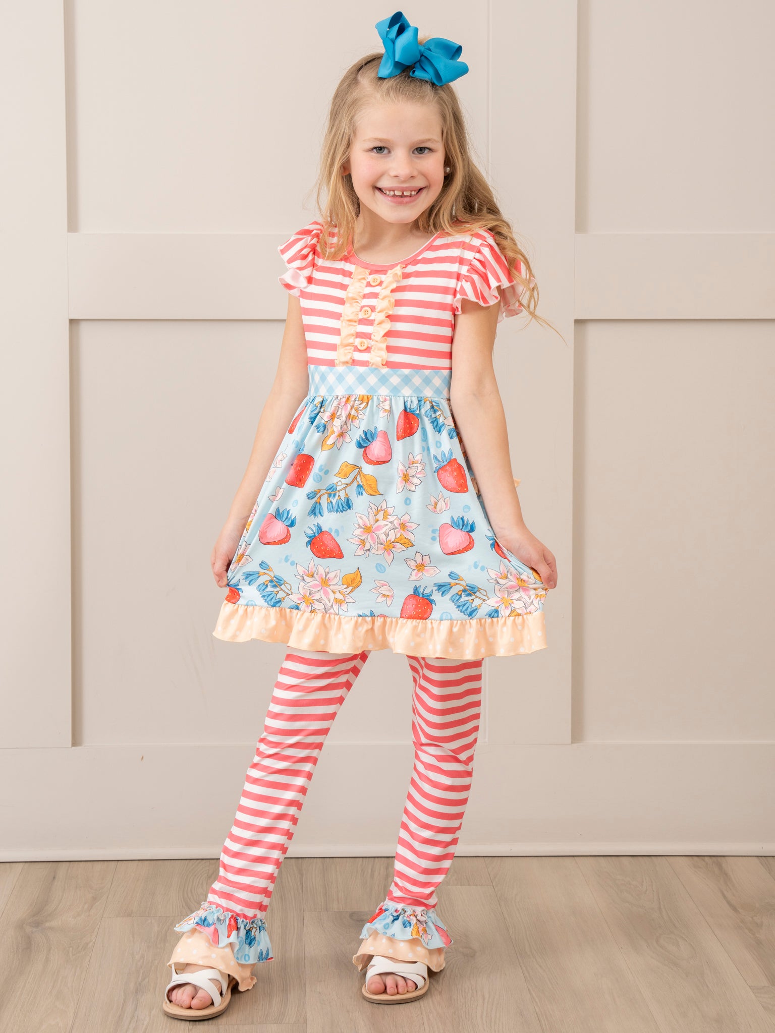 Red Stripes & Strawberries Ruffle Outfit - Marie Nicole Clothing