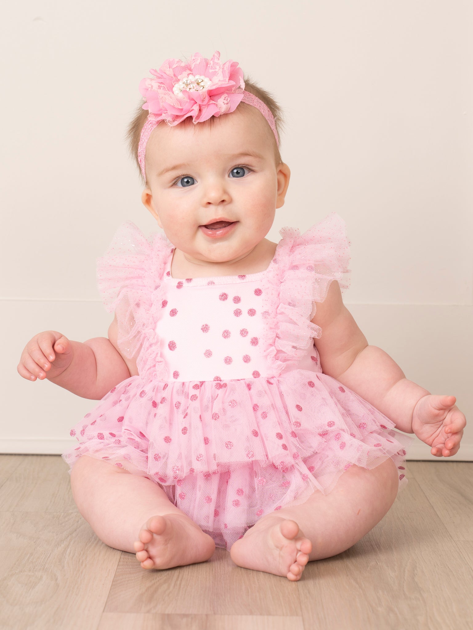 Pink Sparkle Dots Cupcake Tulle Bubble Romper - Marie Nicole Clothing
