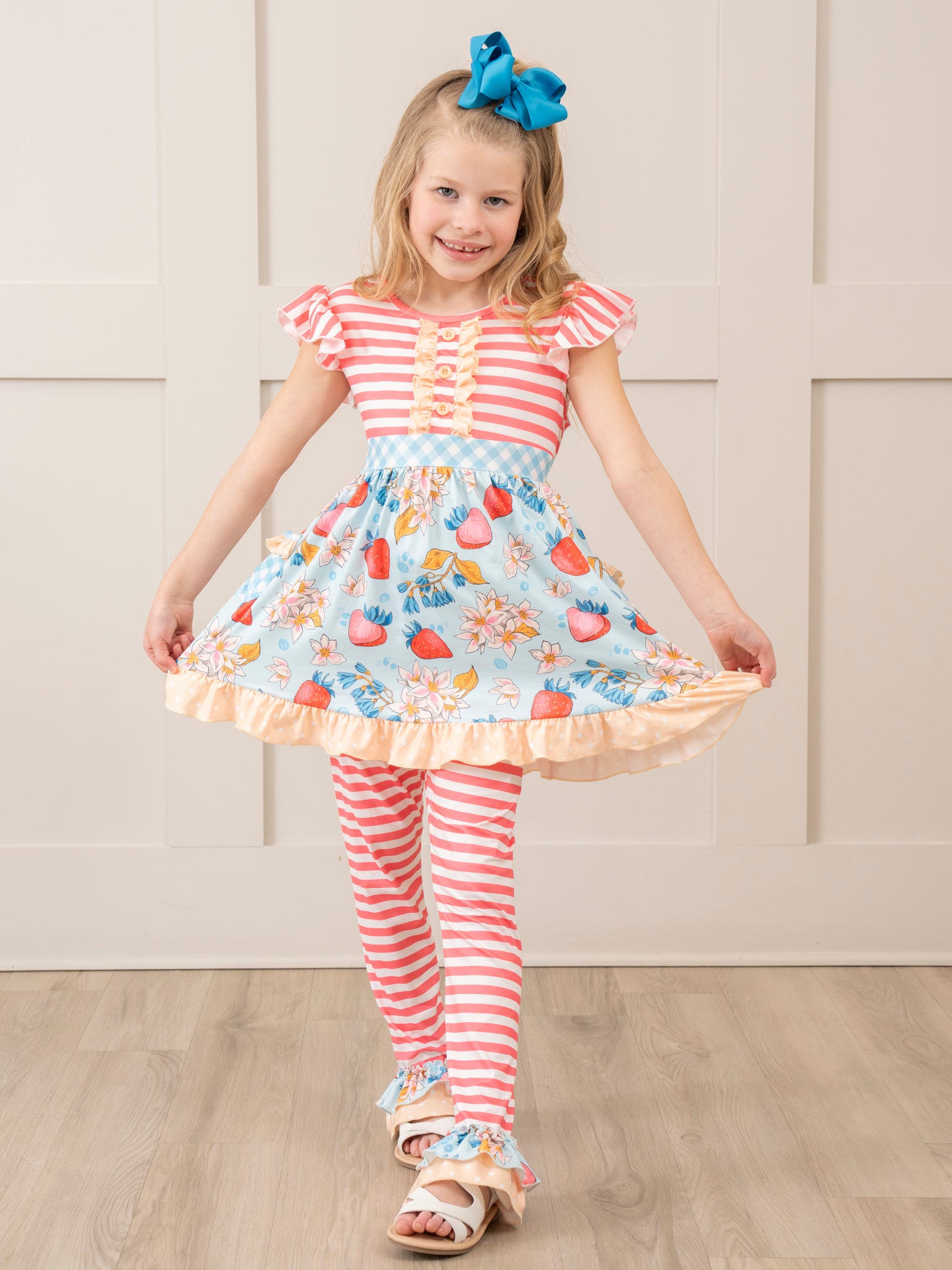 Red Stripes & Strawberries Ruffle Outfit - Marie Nicole Clothing