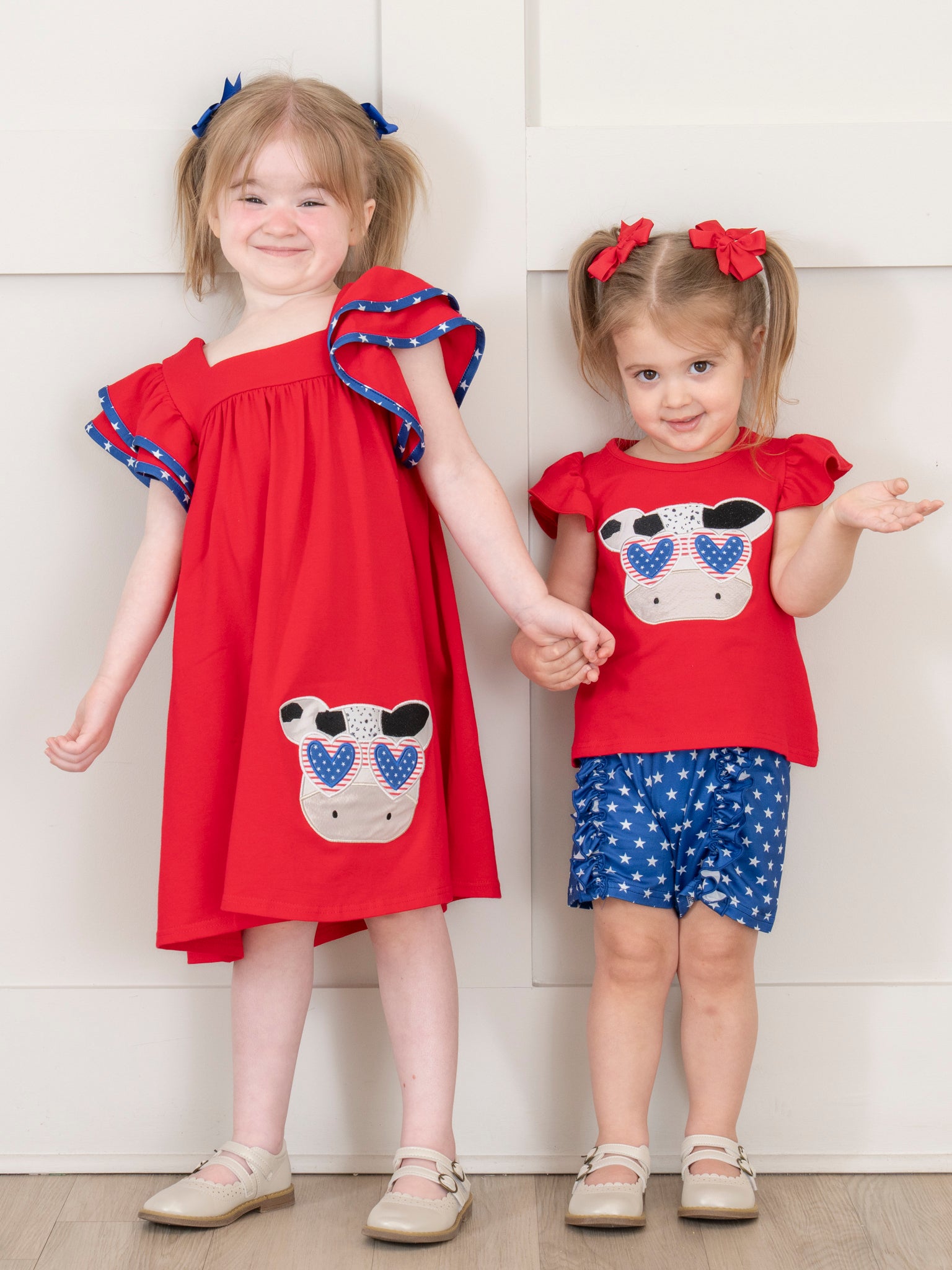 Cool Patriotic Cow Embroidered Ruffle Dress - Marie Nicole Clothing
