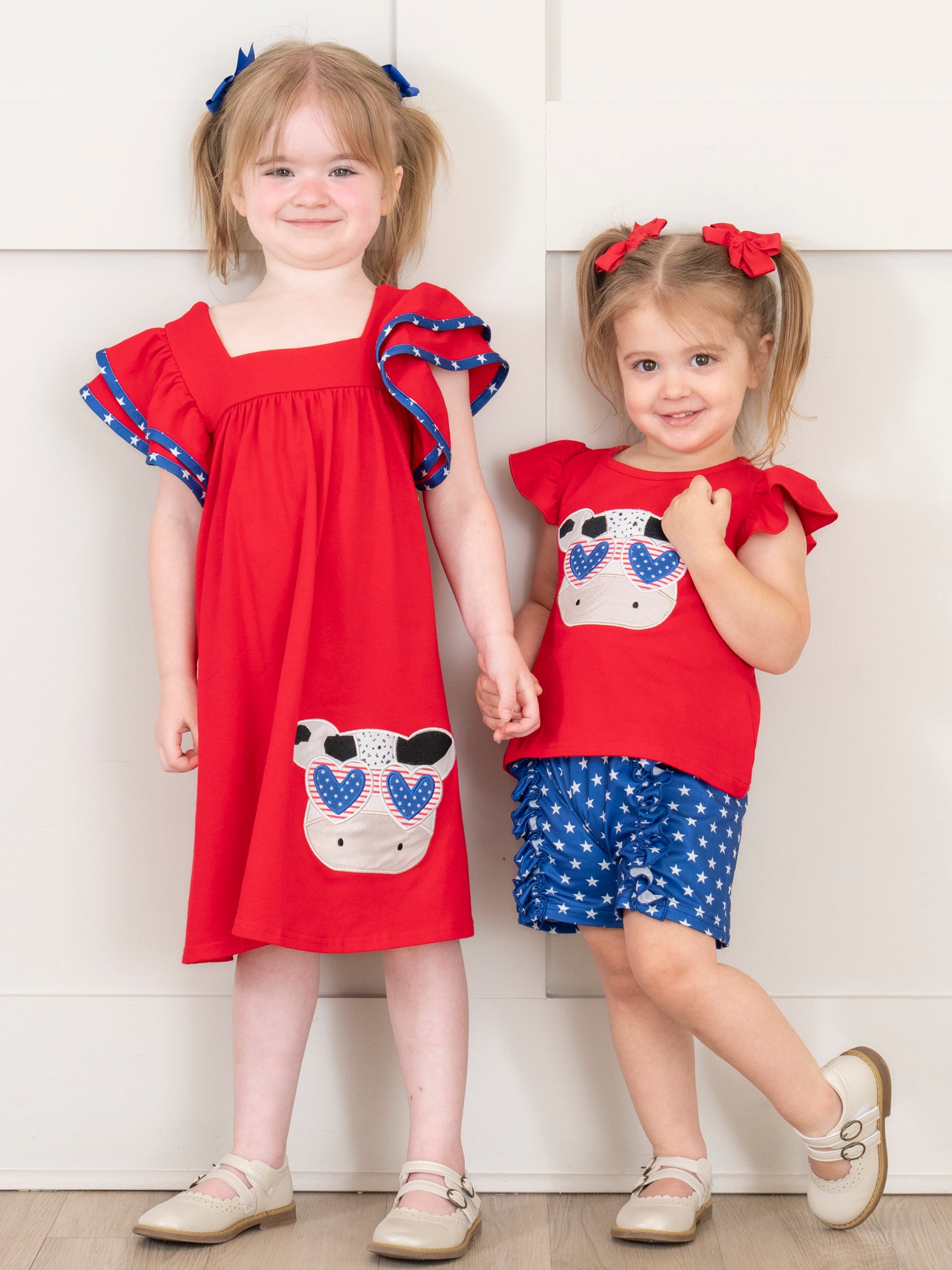 Cool Patriotic Cow Embroidered Ruffle Outfit - Marie Nicole Clothing