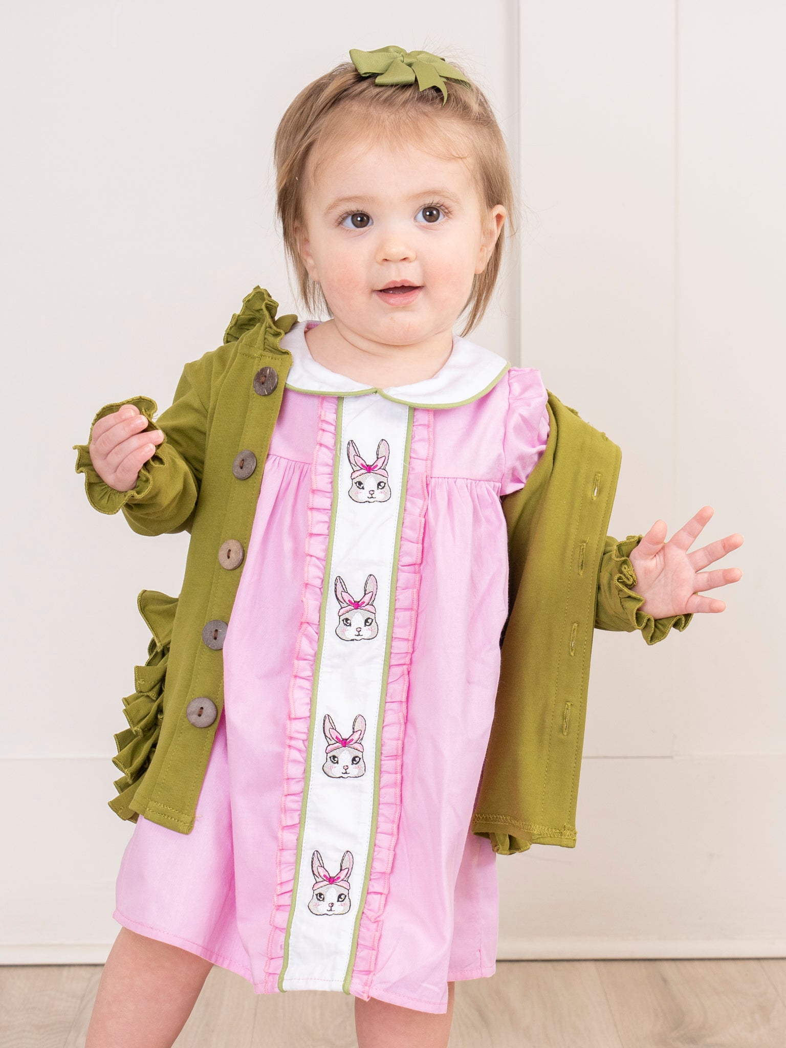 Pink Embroidered Bunny Dress - Marie Nicole Clothing