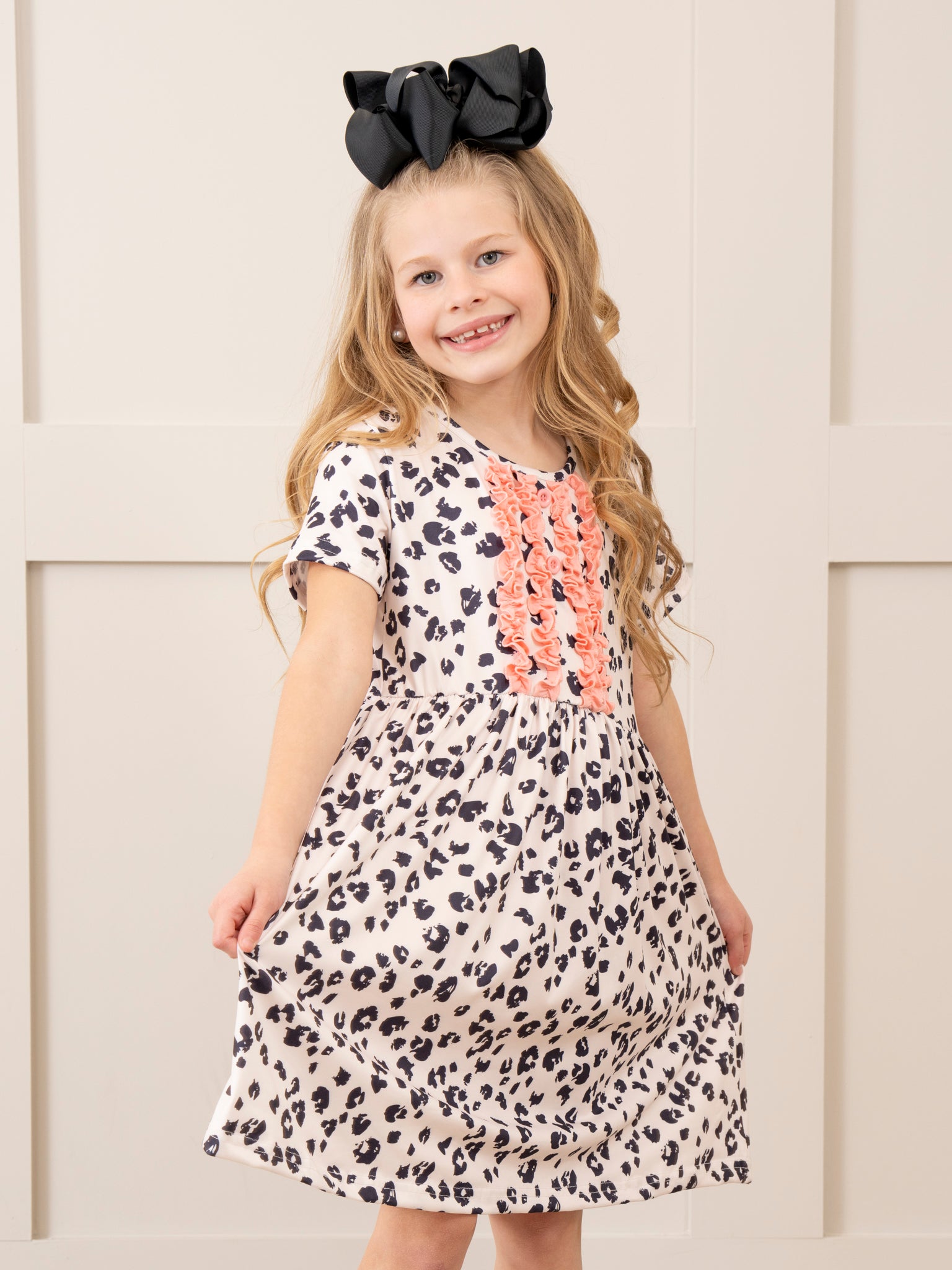 Leopard & Pink Ruffle Dress - Marie Nicole Clothing