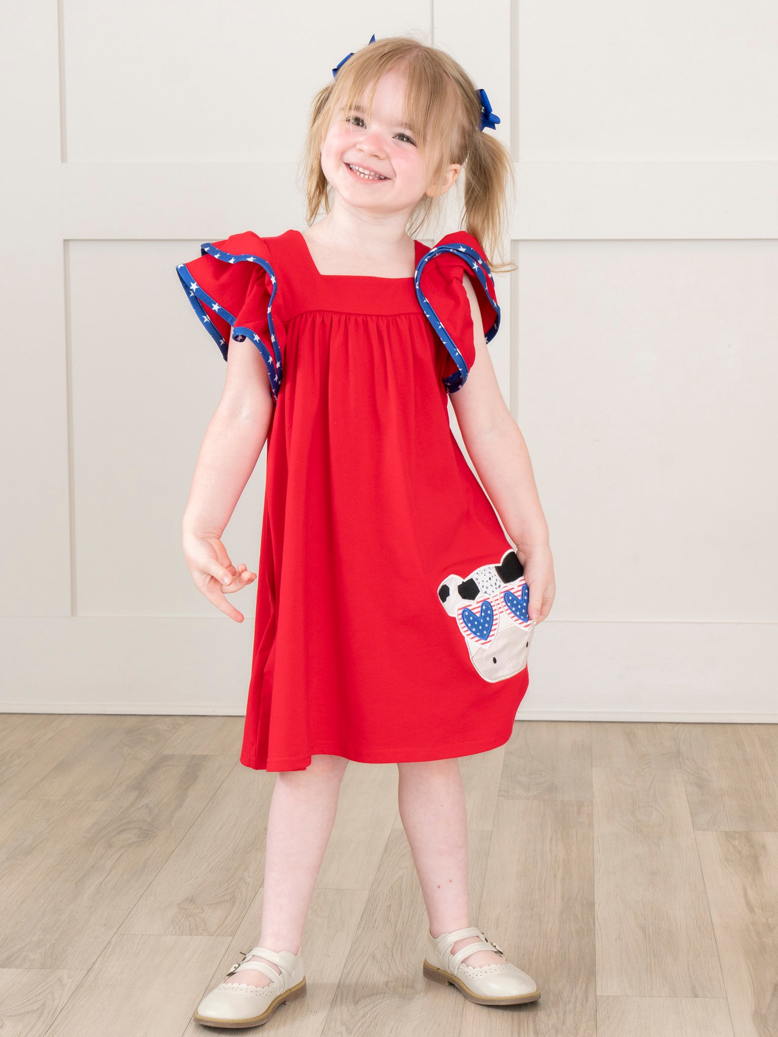 Cool Patriotic Cow Embroidered Ruffle Dress - Marie Nicole Clothing