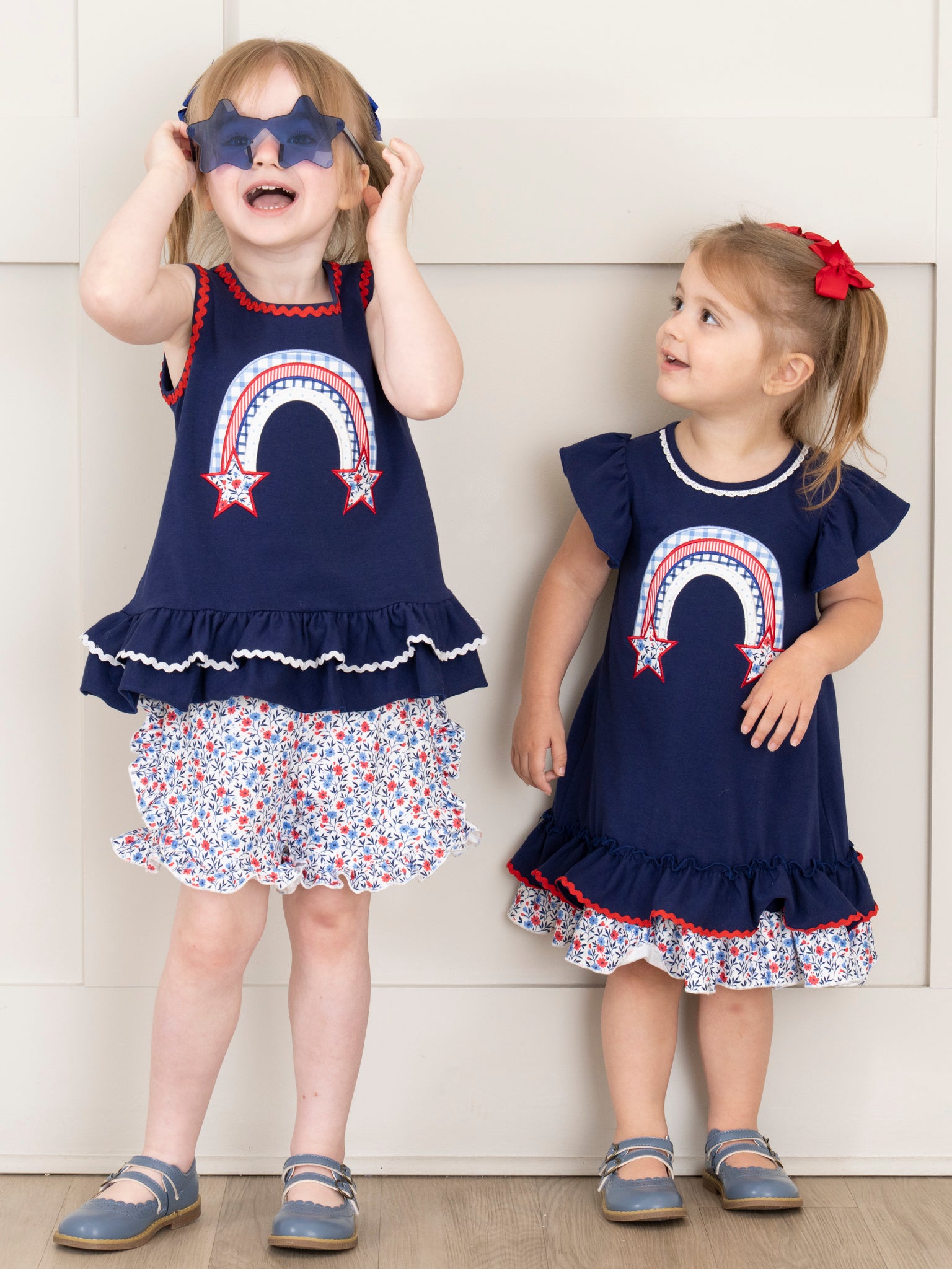 Independence Rainbow Embroidered Ruffle Outfit - Marie Nicole Clothing