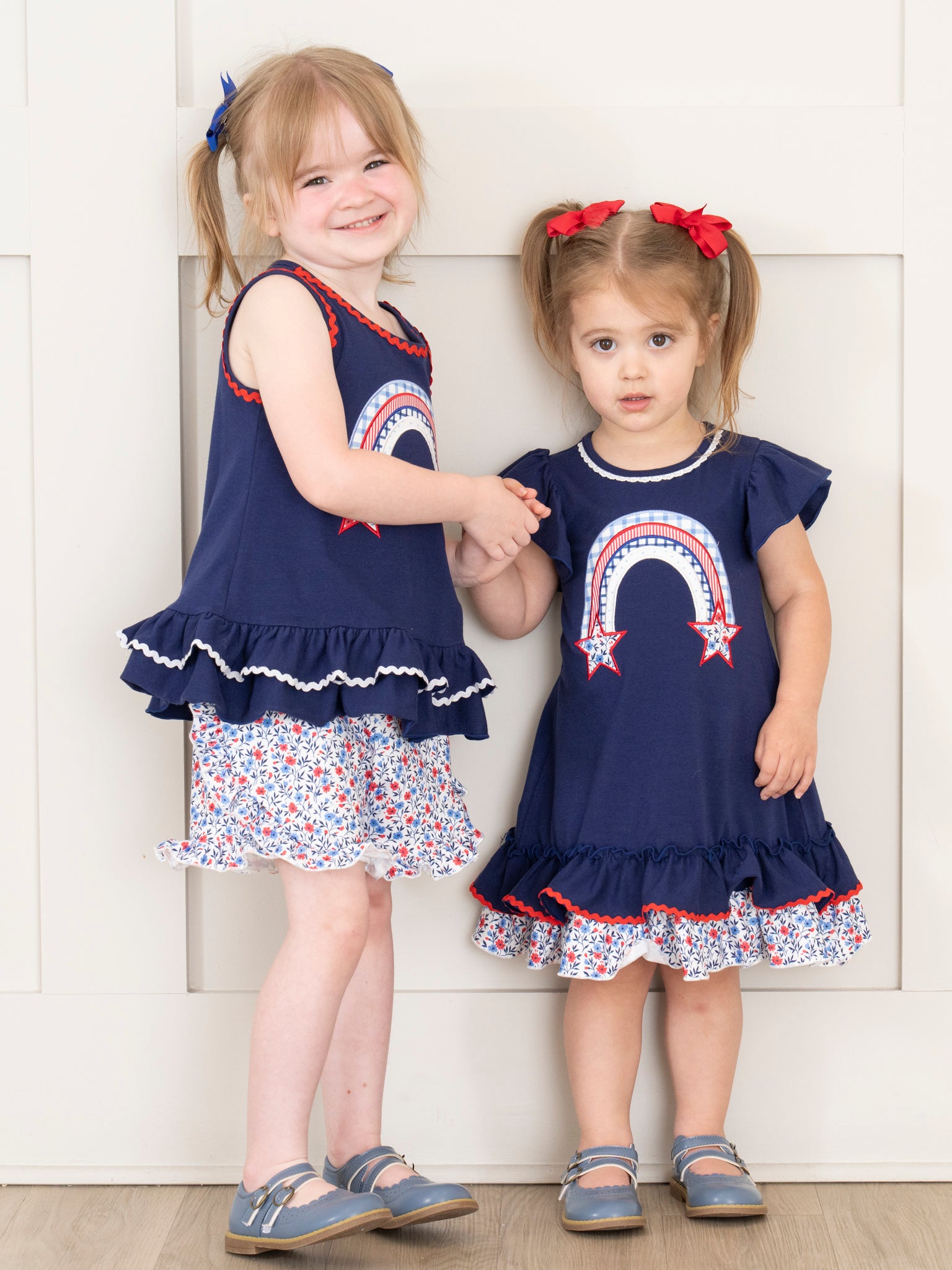 Independence Rainbow Embroidered Ruffle Dress - Marie Nicole Clothing