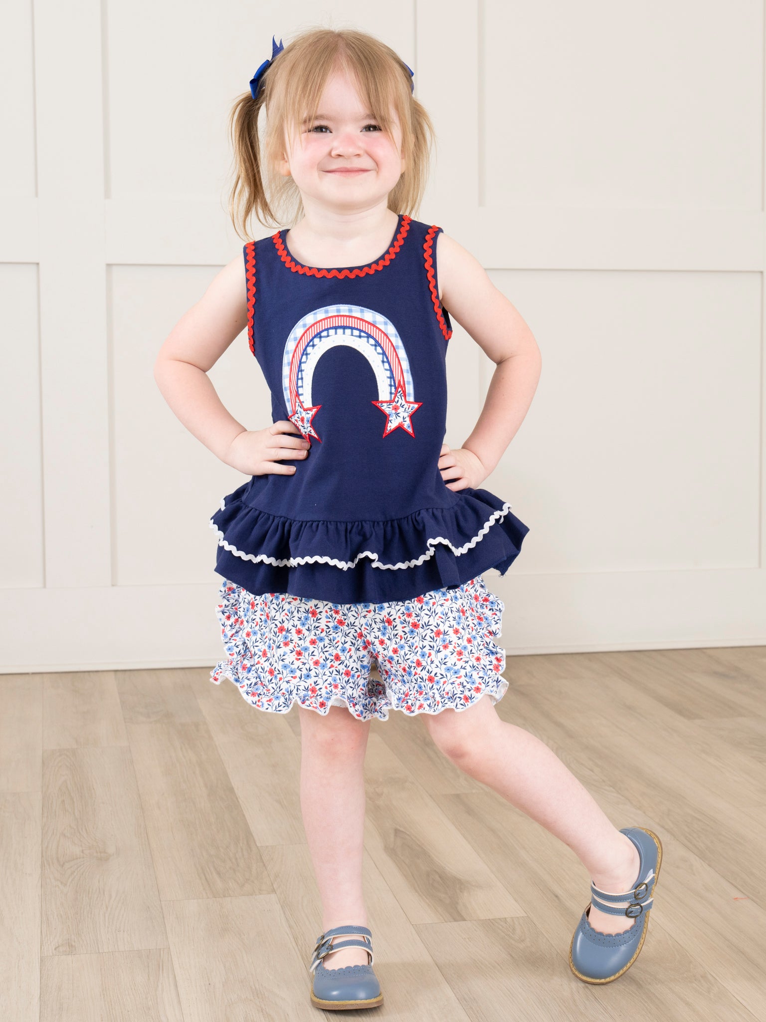 Independence Rainbow Embroidered Ruffle Outfit - Marie Nicole Clothing