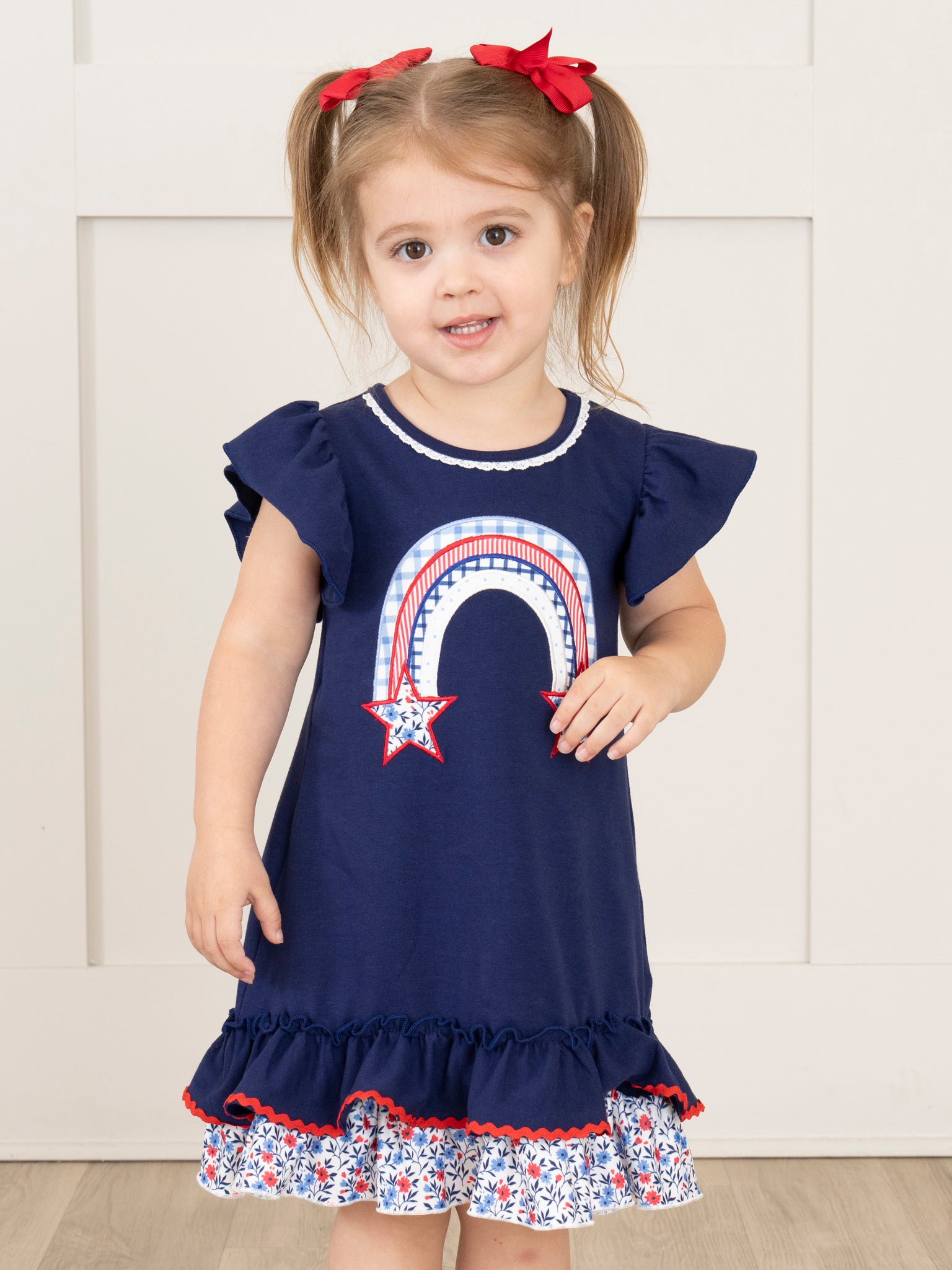 Independence Rainbow Embroidered Ruffle Dress - Marie Nicole Clothing