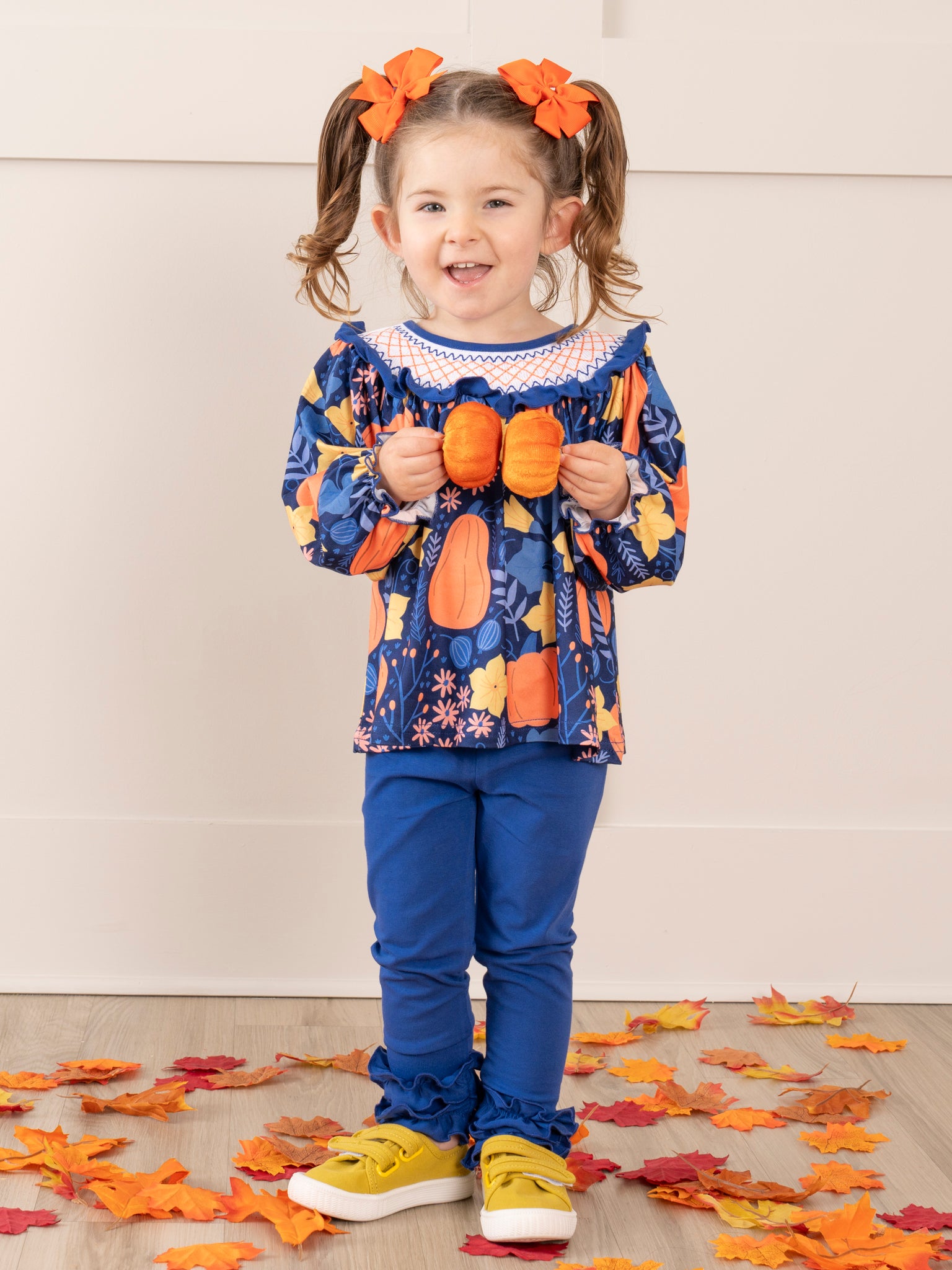 Blue & Orange Smocked Gourds Outfit - Marie Nicole Clothing