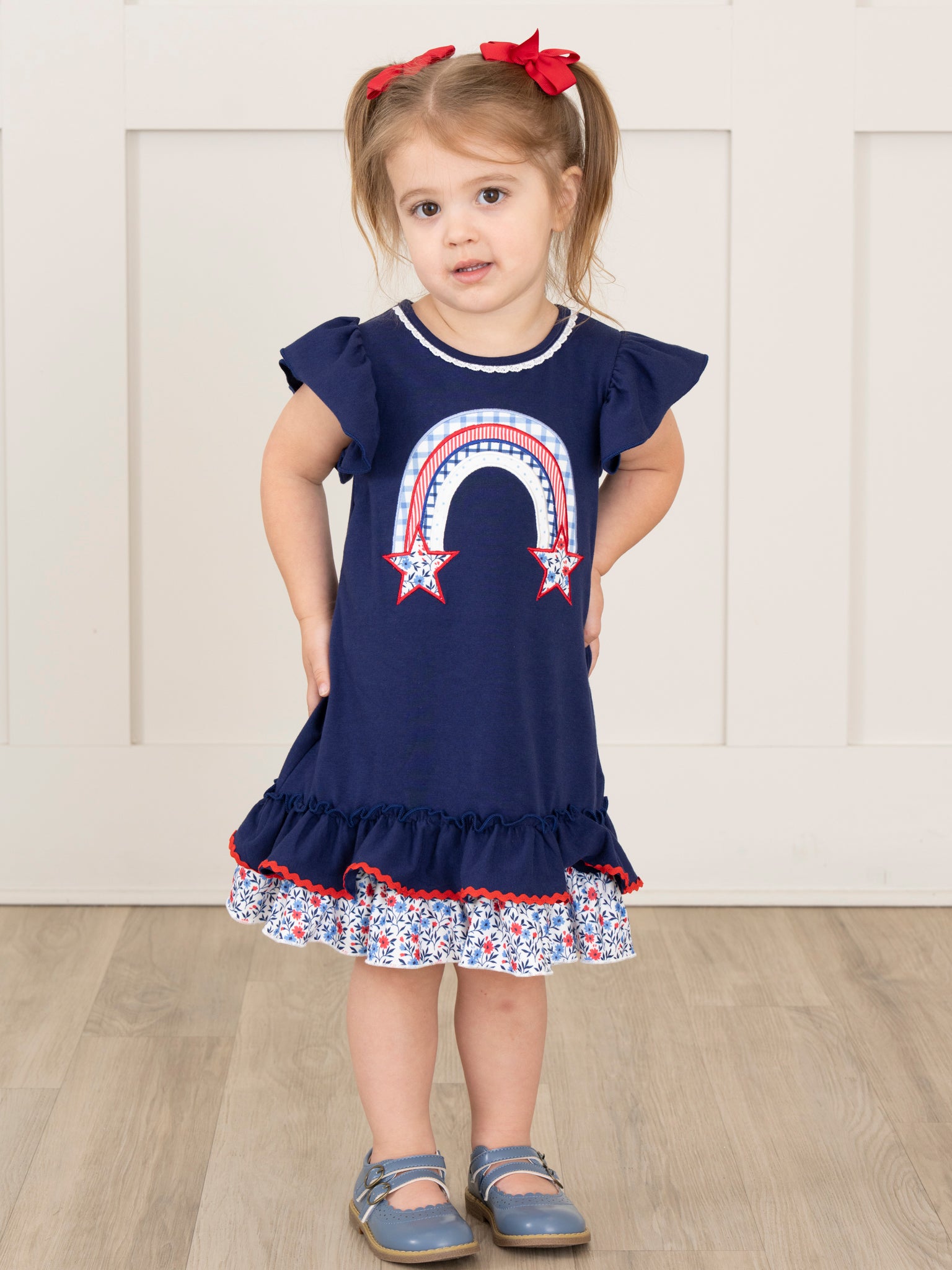 Independence Rainbow Embroidered Ruffle Dress - Marie Nicole Clothing