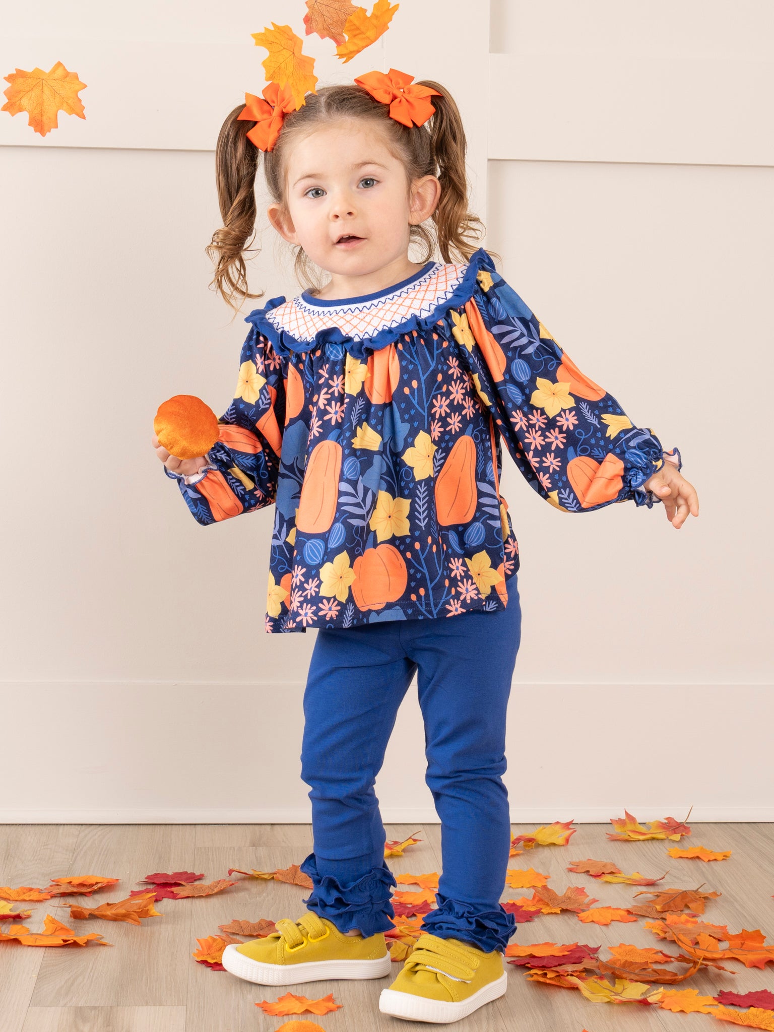 Blue & Orange Smocked Gourds Outfit - Marie Nicole Clothing