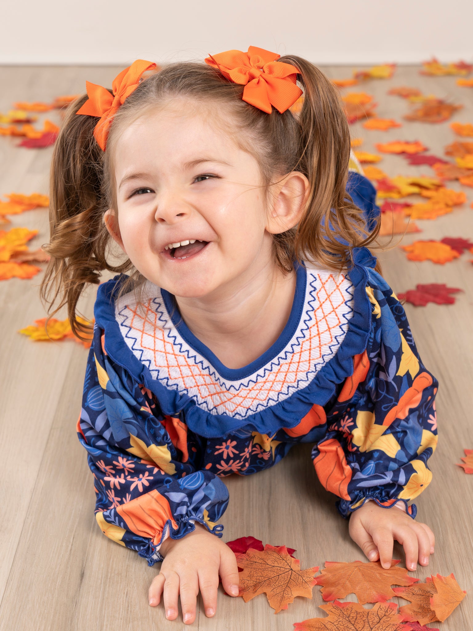 Blue & Orange Smocked Gourds Outfit - Marie Nicole Clothing