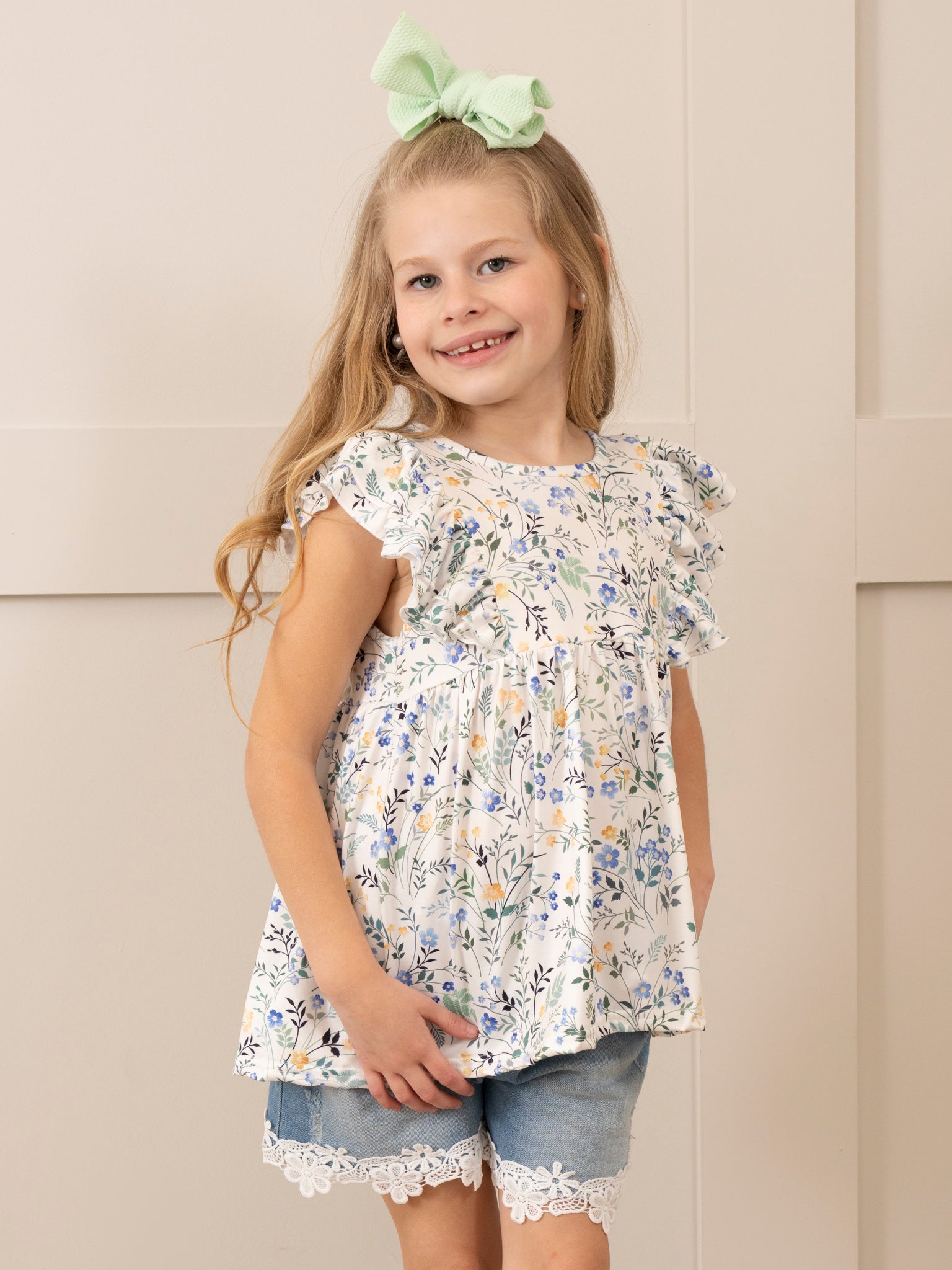 Lavender Blooms Lace Hem Denim Outfit - Marie Nicole Clothing