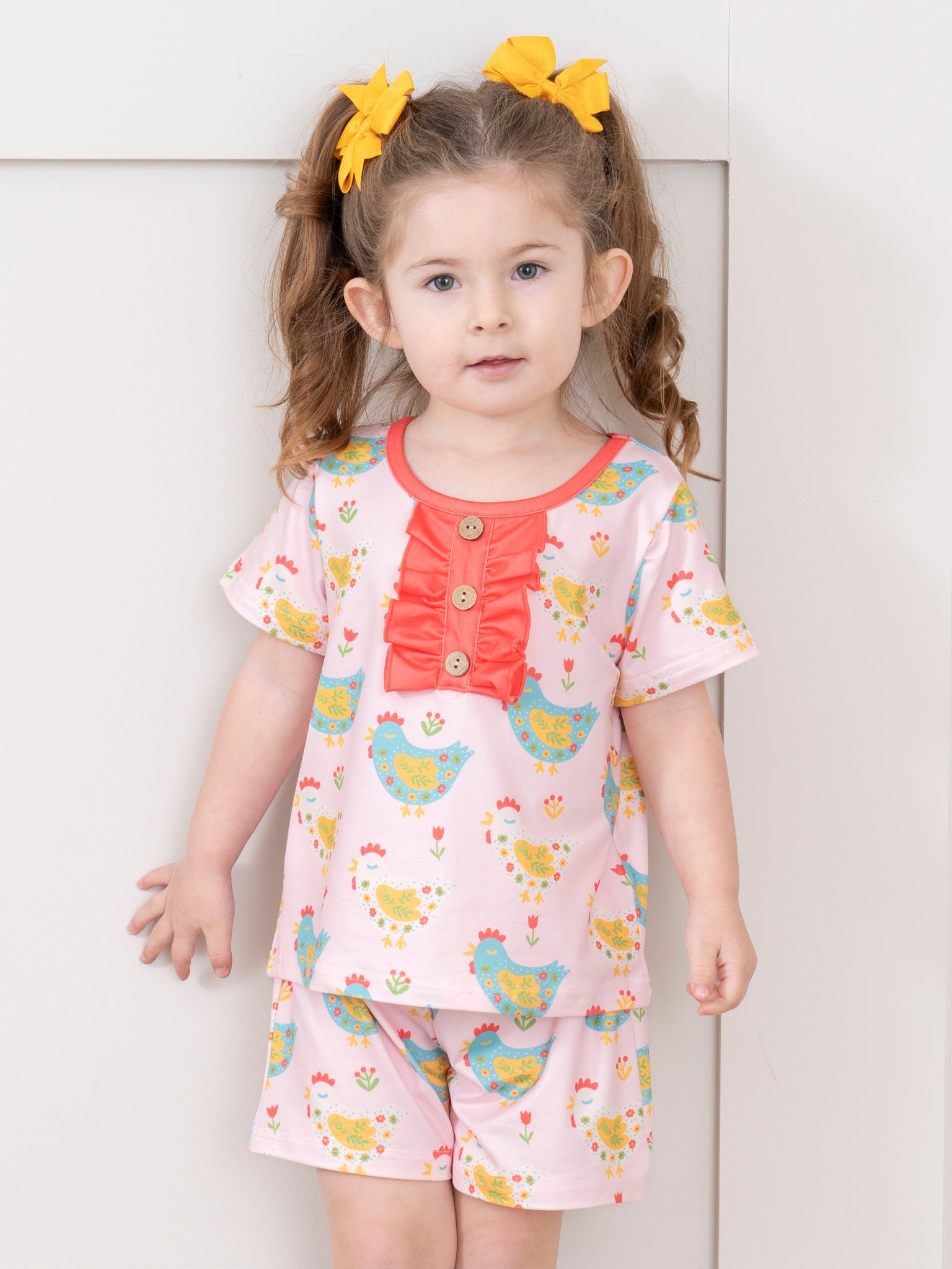 Pink & Coral Chicken Pajamas - Marie Nicole Clothing