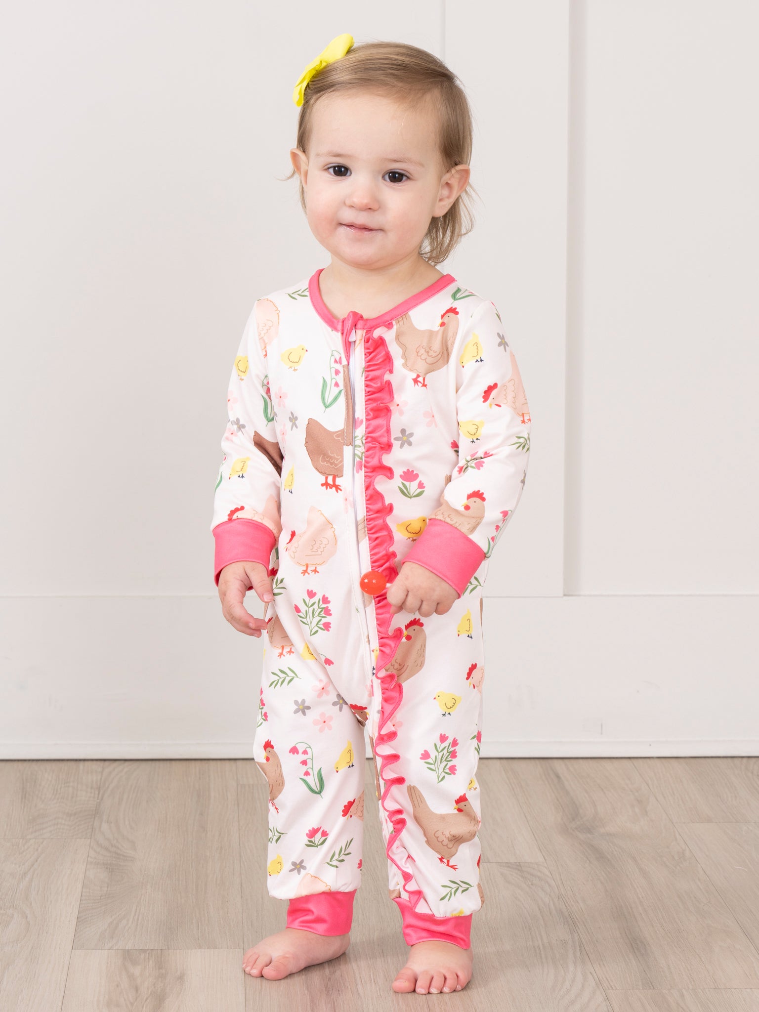 Pink Chickadee Ruffle Sleeper Pajamas - Marie Nicole Clothing