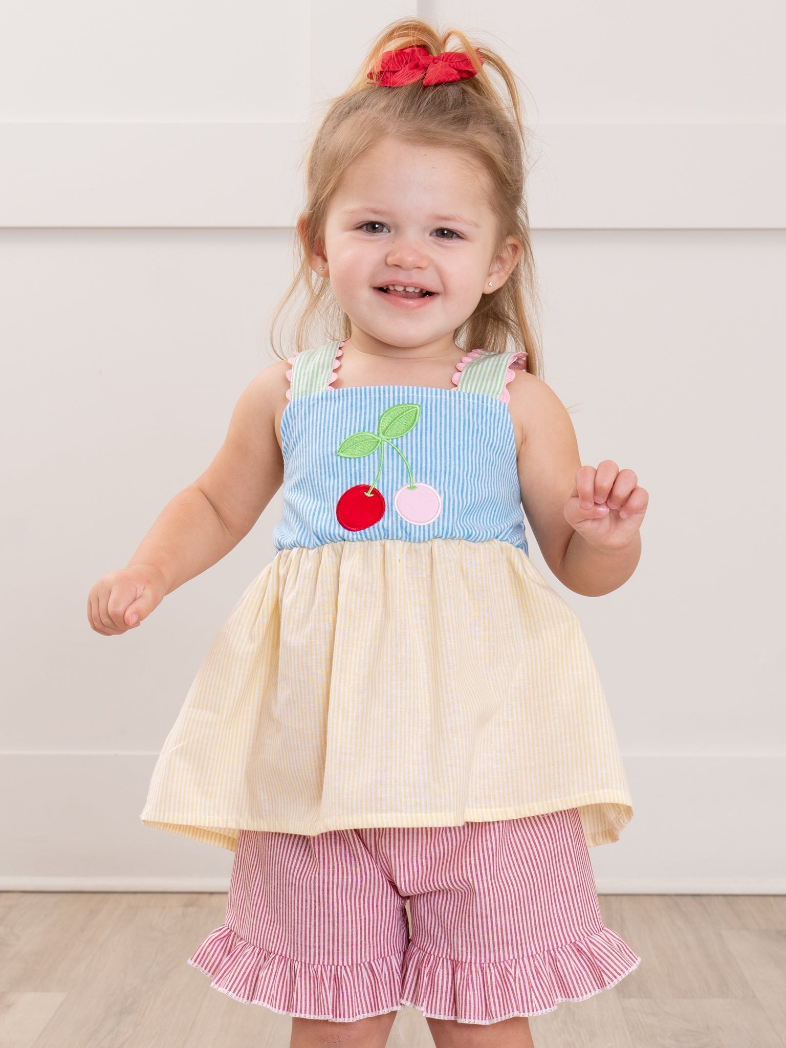 Summer Cherry Fun Embroidered 100% Cotton Ruffle Outfit - Marie Nicole Clothing