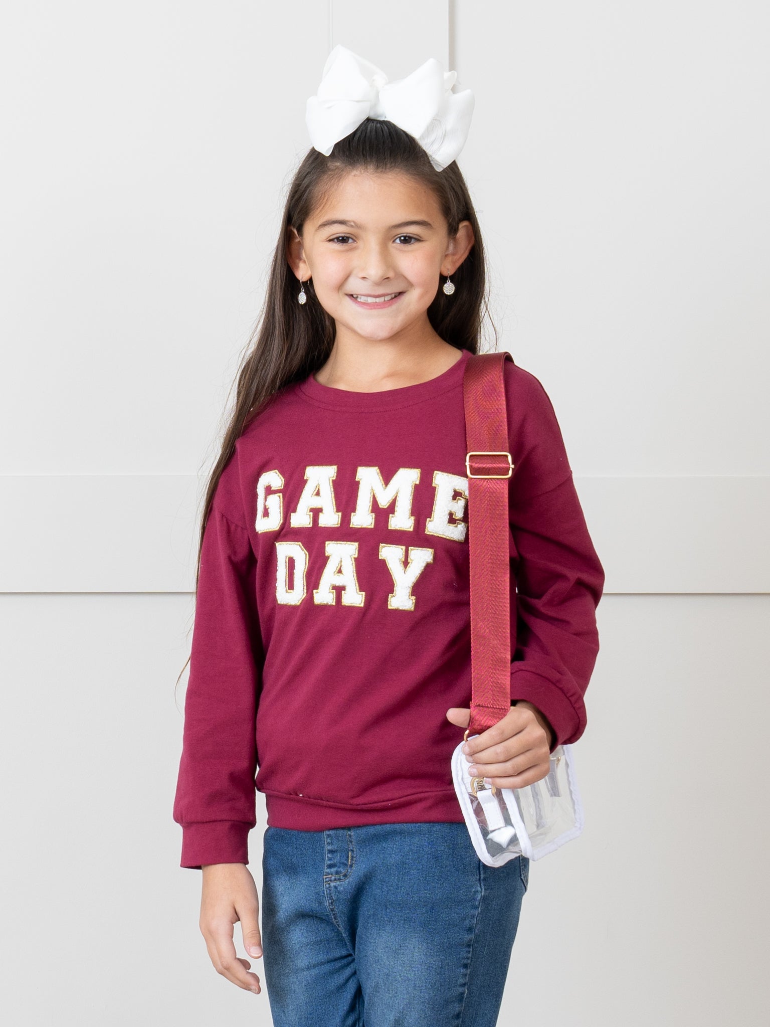 Mom & Me Maroon "Game Day" Puff Letter Crew Neck & Romper - Marie Nicole Clothing