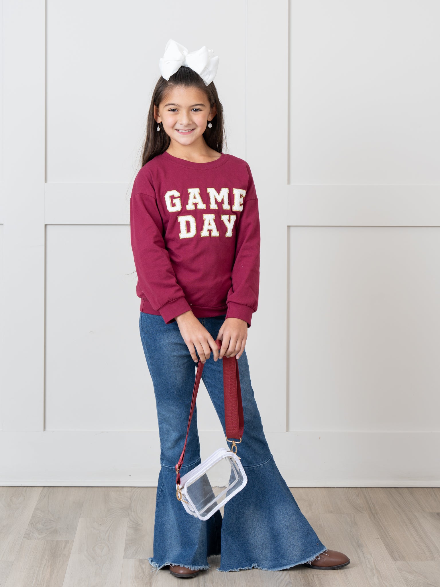 Mom & Me Maroon "Game Day" Puff Letter Crew Neck & Romper - Marie Nicole Clothing